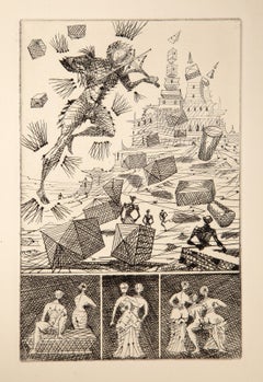 Violinist, Surrealist Etching by Lucien Coutaud