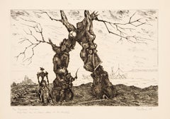 Sauce llorón, aguafuerte surrealista de Lucien Coutaud