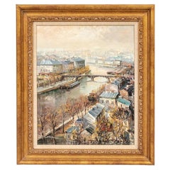 Lucien DeLarue "Français, 1927 - 2011", Huile sur toile Scène de canaux français