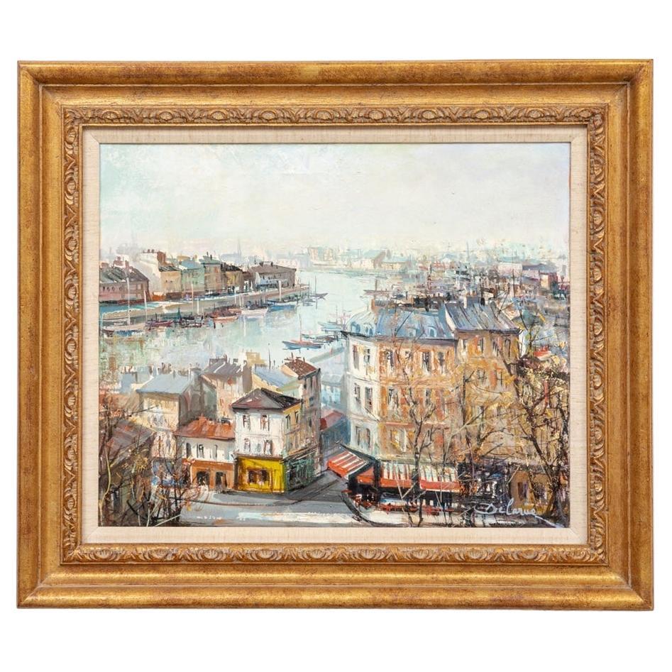 Lucien Delarue 'French, 1927 - 2011' Oil on Canvas French Coastal Street Scene