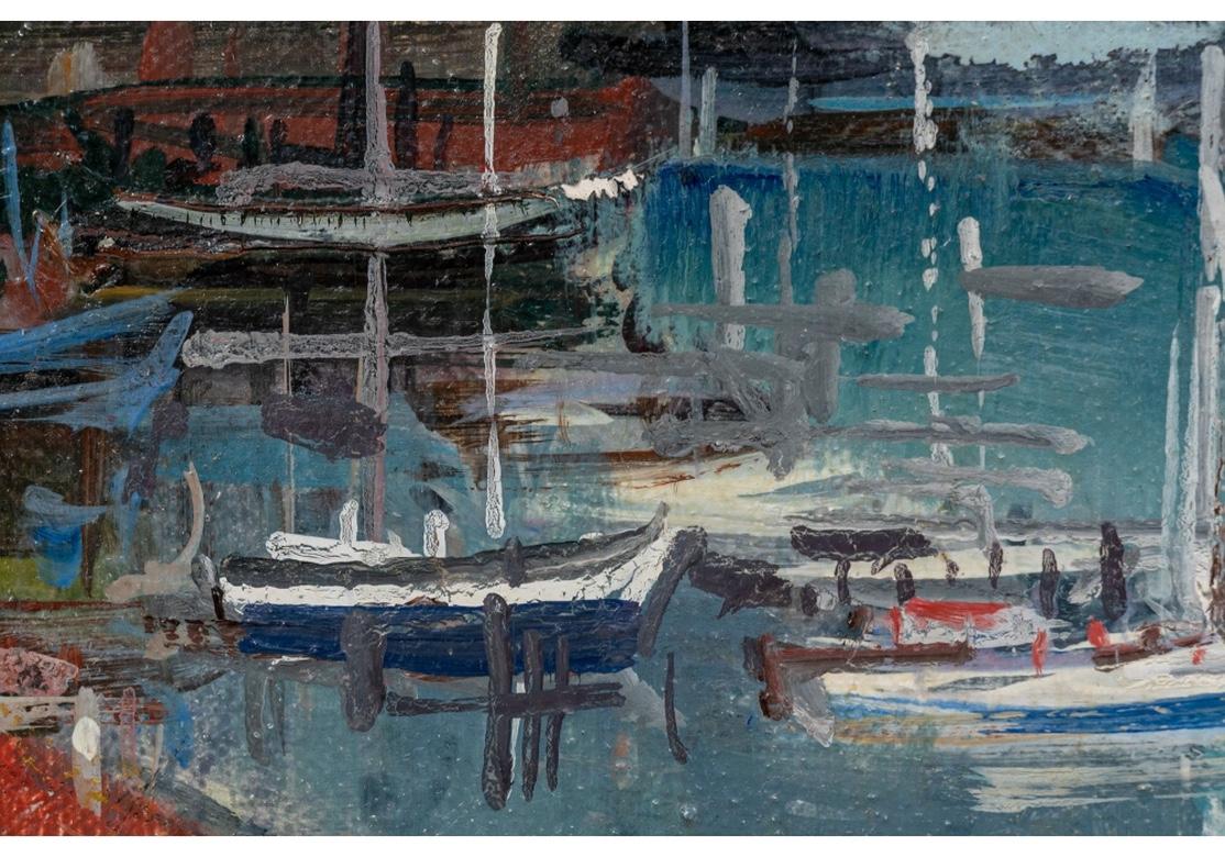 Lucien DeLarue, Französisch, 1927 - 2011, Öl auf Leinwand, Französische Hafenszene, Ölgemälde im Zustand „Gut“ im Angebot in Bridgeport, CT