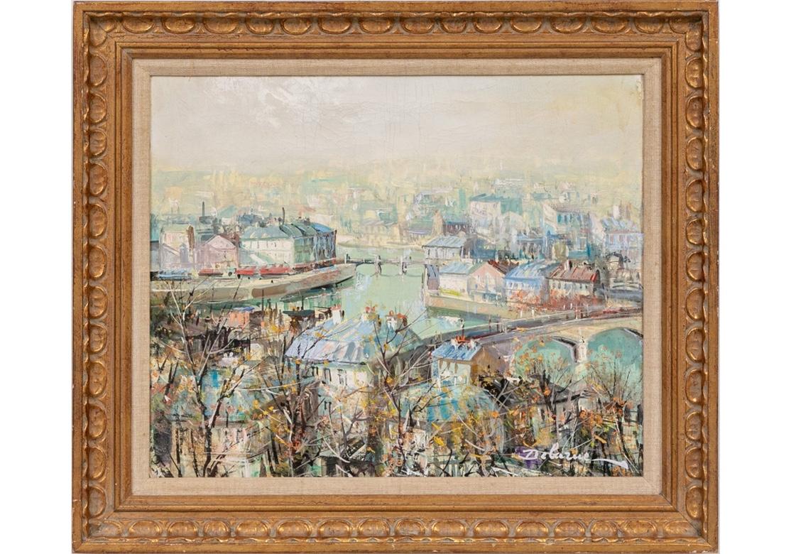 Lucien DeLarue 'French, 1927 - 2011' Oil on Canvas French Harbor Scene in Paris For Sale 1