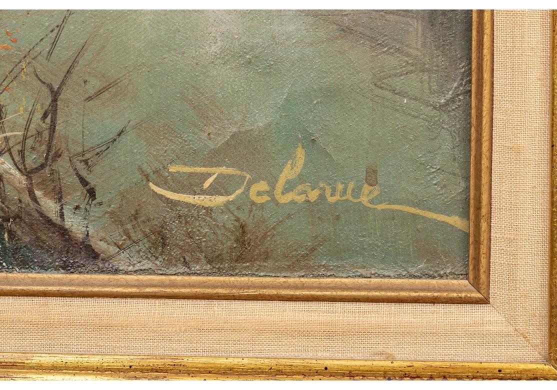 European Lucien DeLarue 'French, 1927 - 2011' Oil On Canvas French Harbor Scene In Winter