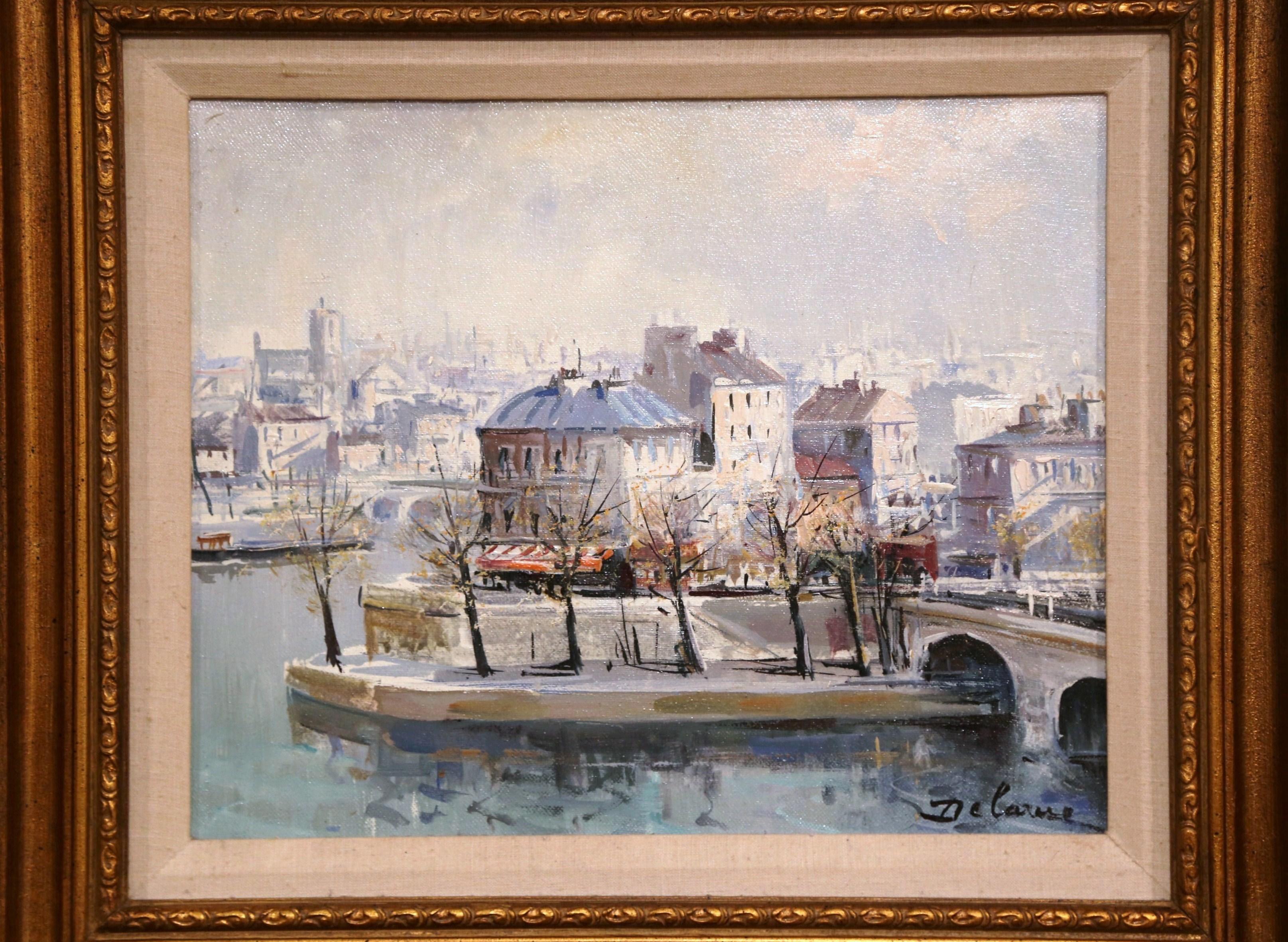 Gerahmtes Gemälde, Öl auf Leinwand, Gemälde „L'Ile Saint-Louis, Paris“, signiert Lucien Delarue im Angebot 1