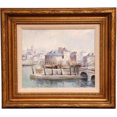  Framed Oil on Canvas Painting "L'Ile Saint-Louis, Paris" Signed Lucien Delarue