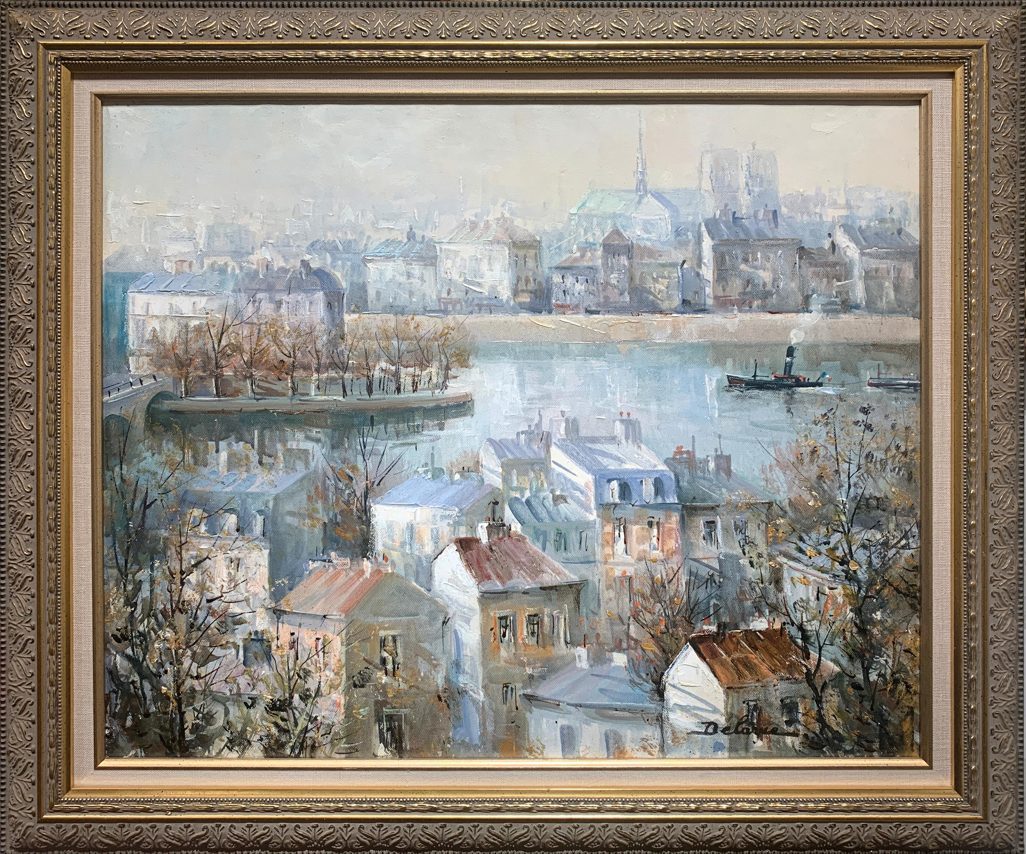 « Île St. Louis Paris », Lucien Delarue, impressionniste, Paris, 18x22, huile en vente 1