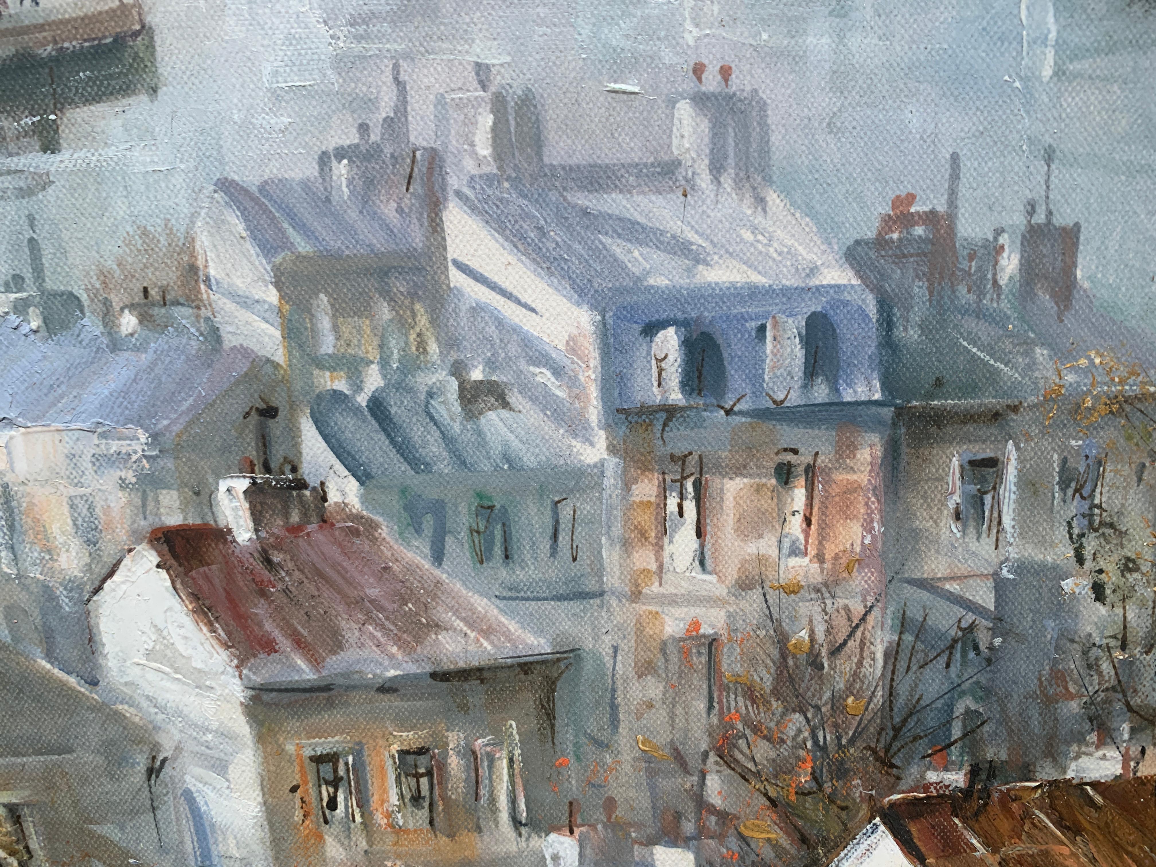 Lucien Delarue is known internationally as an artist who faithfully captures the romantic moods of Paris. His famous subject of the ''Rooftops of Montmarte,'' along with other Paris scenes, compliment his romantic renderings of the South of France.