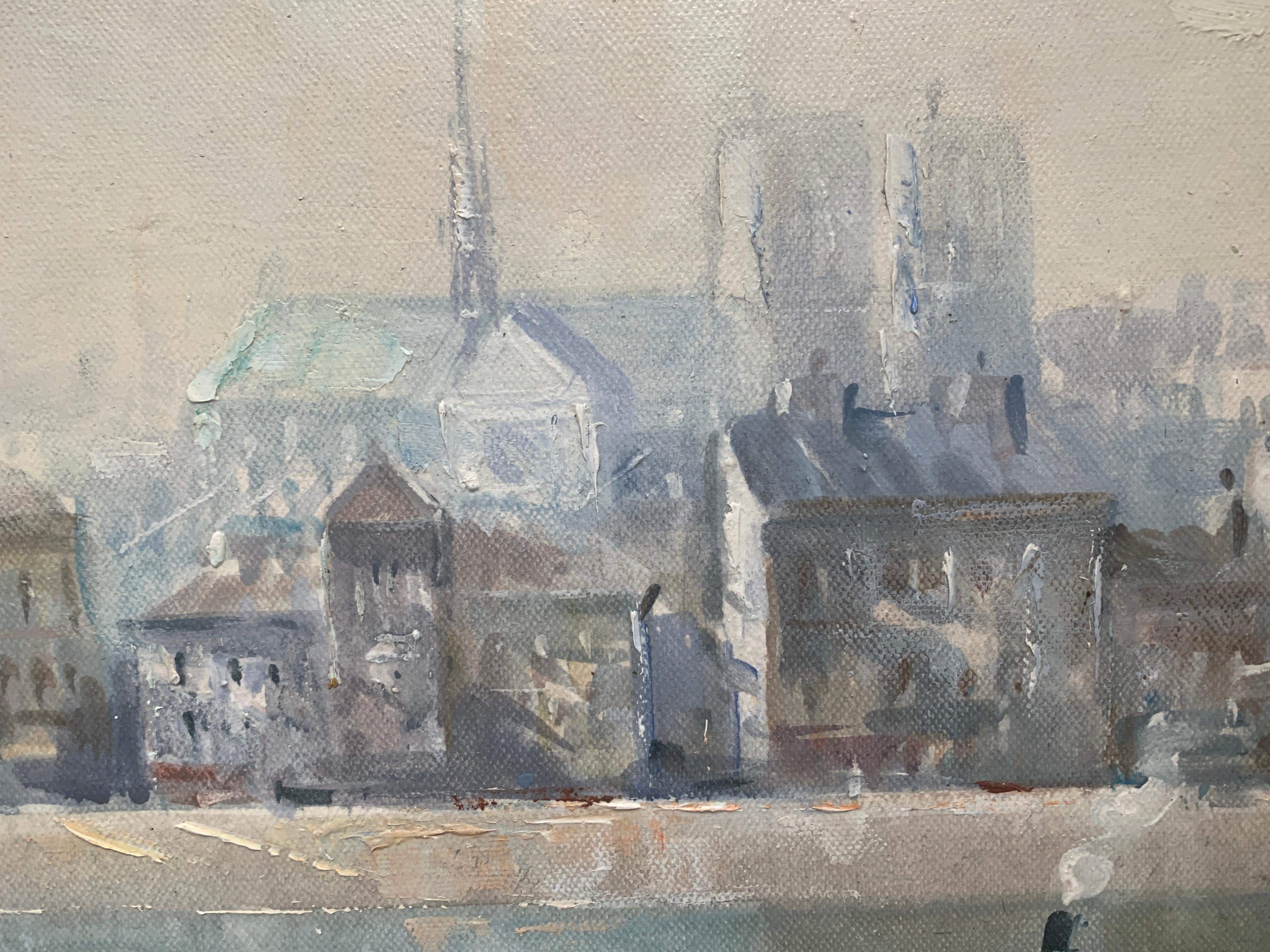 « Île St. Louis Paris », Lucien Delarue, impressionniste, Paris, 18x22, huile en vente 5