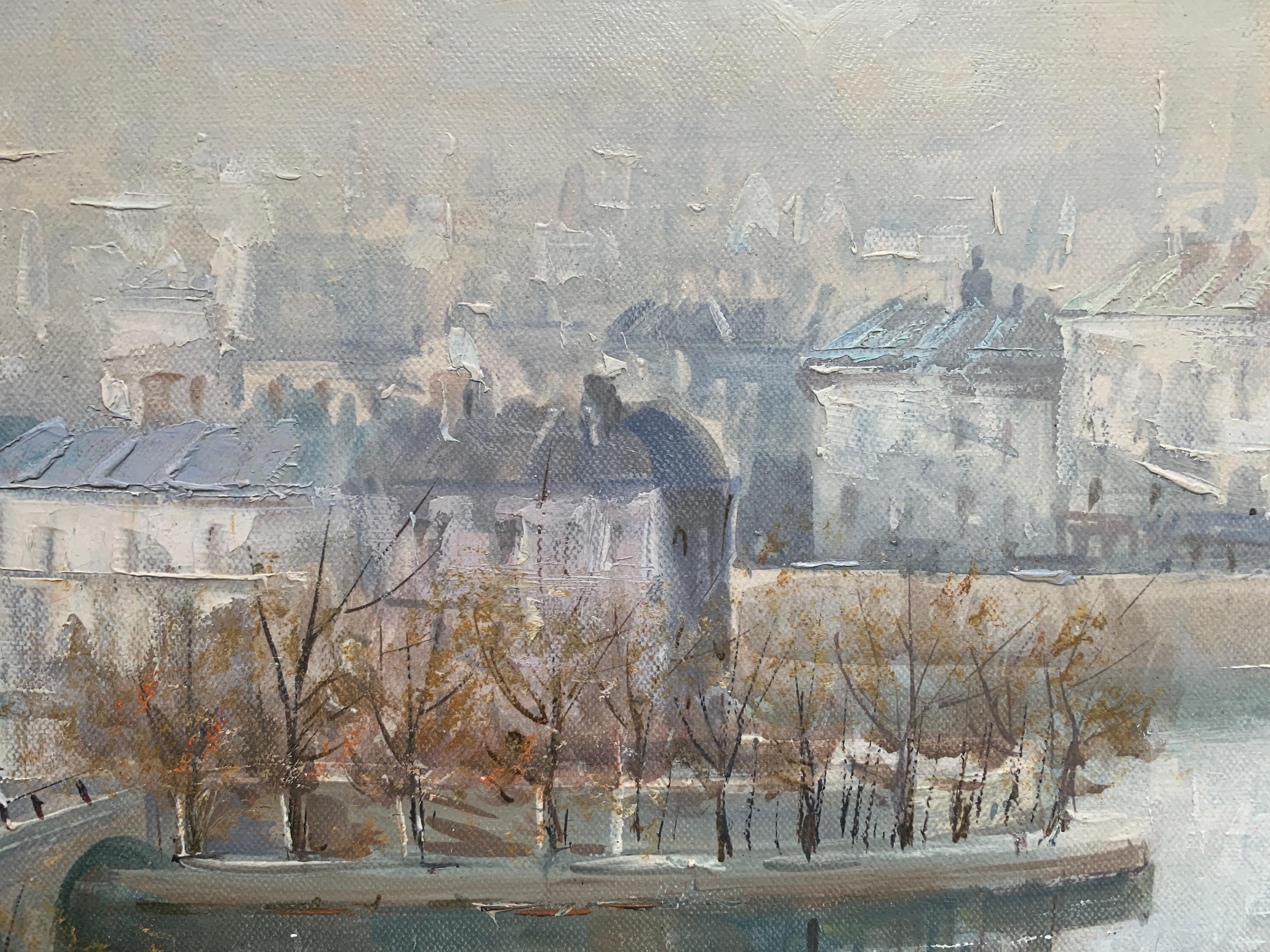 « Île St. Louis Paris », Lucien Delarue, impressionniste, Paris, 18x22, huile en vente 6