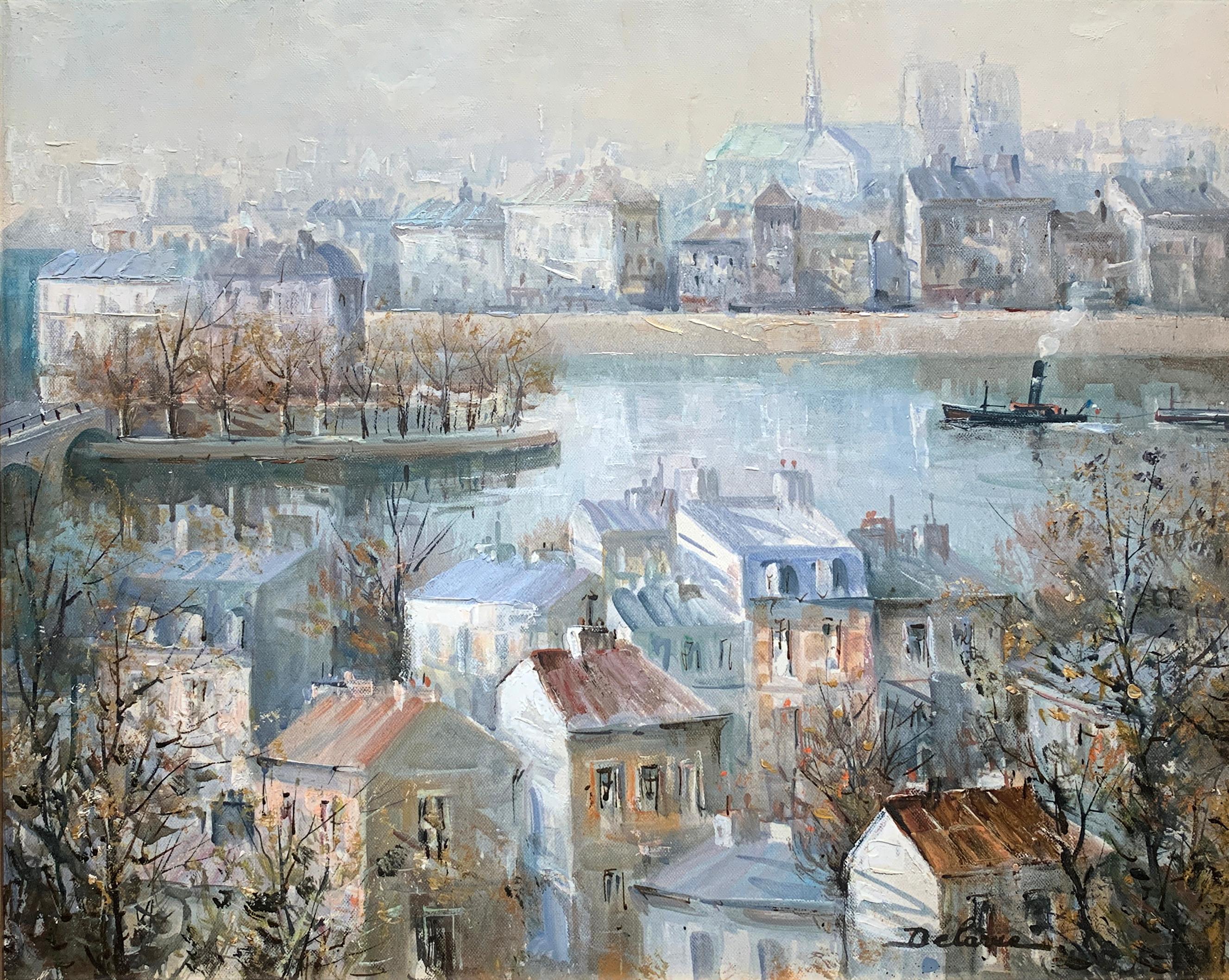 Lucien Delarue est connu internationalement comme un artiste qui capture fidèlement les ambiances romantiques de Paris. Son célèbre sujet des "toits de Montmarte", ainsi que d'autres scènes parisiennes, complètent ses représentations romantiques du