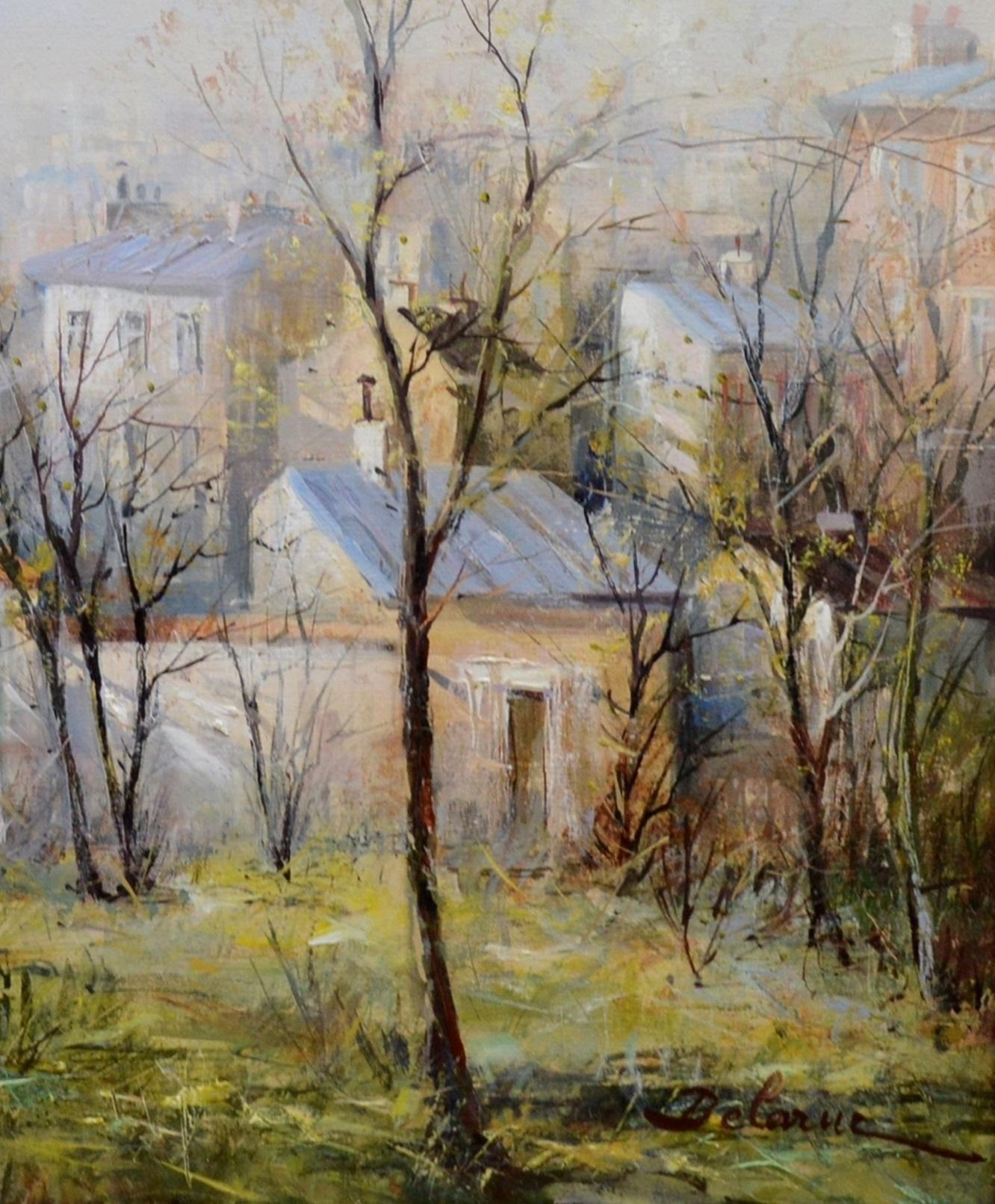 Jardin de Montmartre - Brown Landscape Painting by Lucien Delarue
