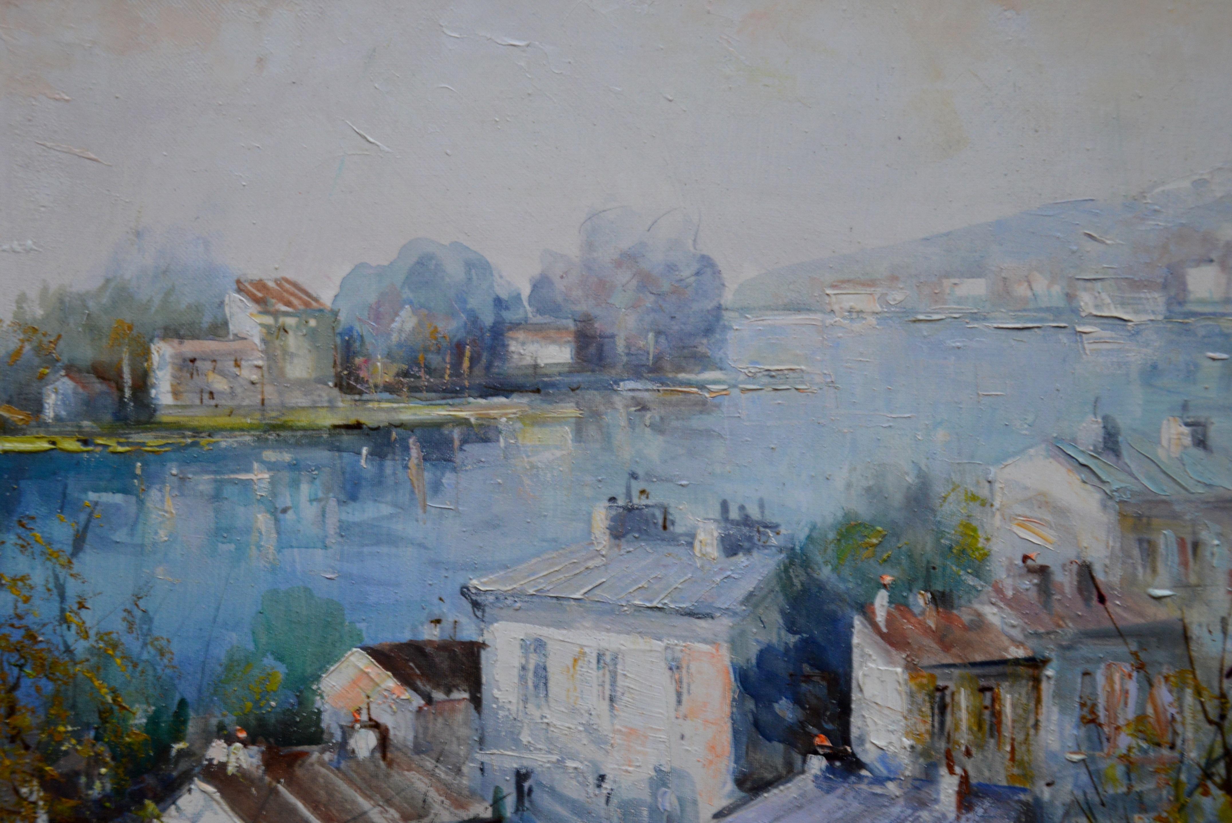 La Seine a Herblay - French Post Impressionist Oil Painting Paris Landscape 1