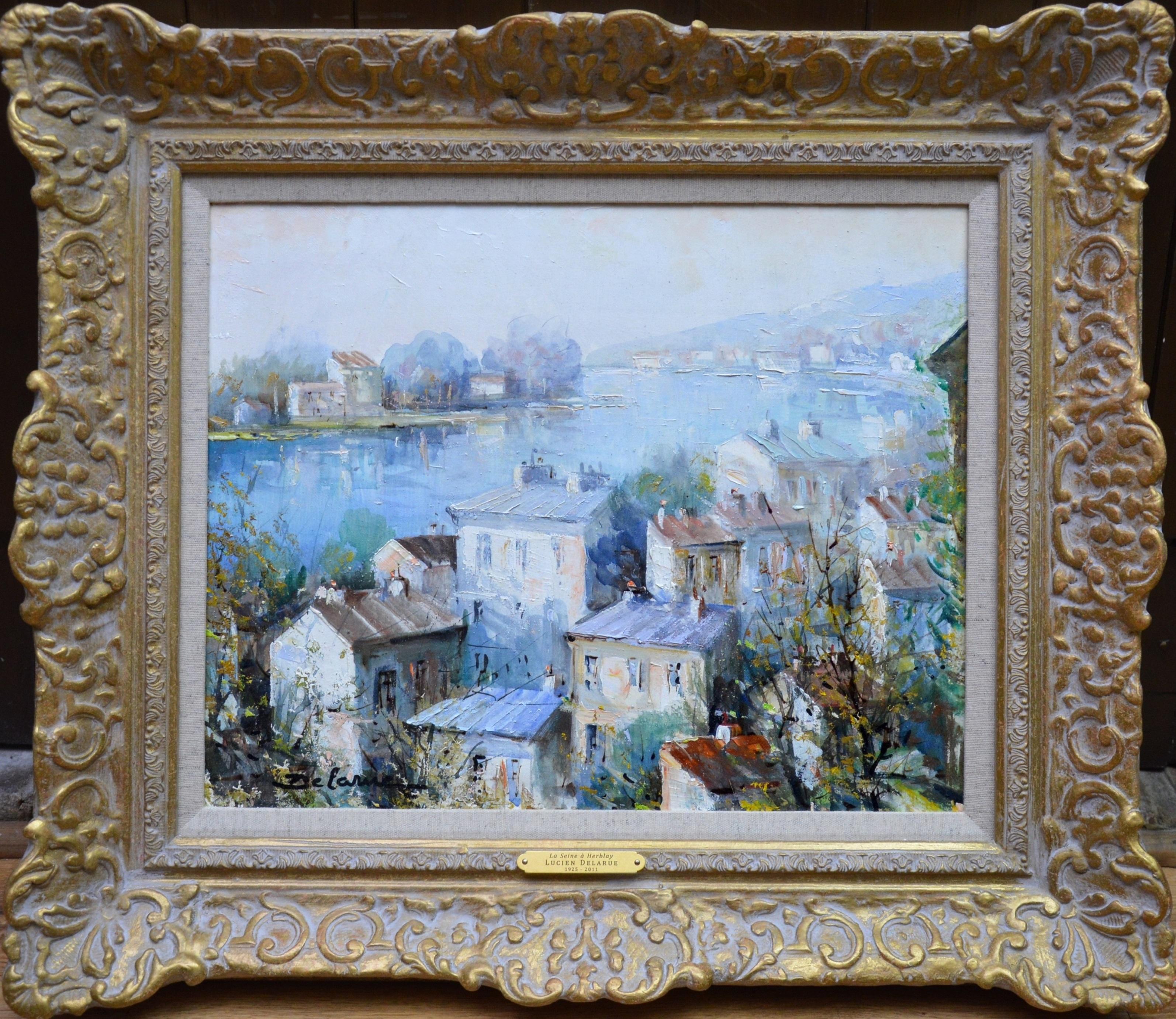Lucien Delarue Landscape Painting - La Seine a Herblay - French Post Impressionist Oil Painting Paris Landscape