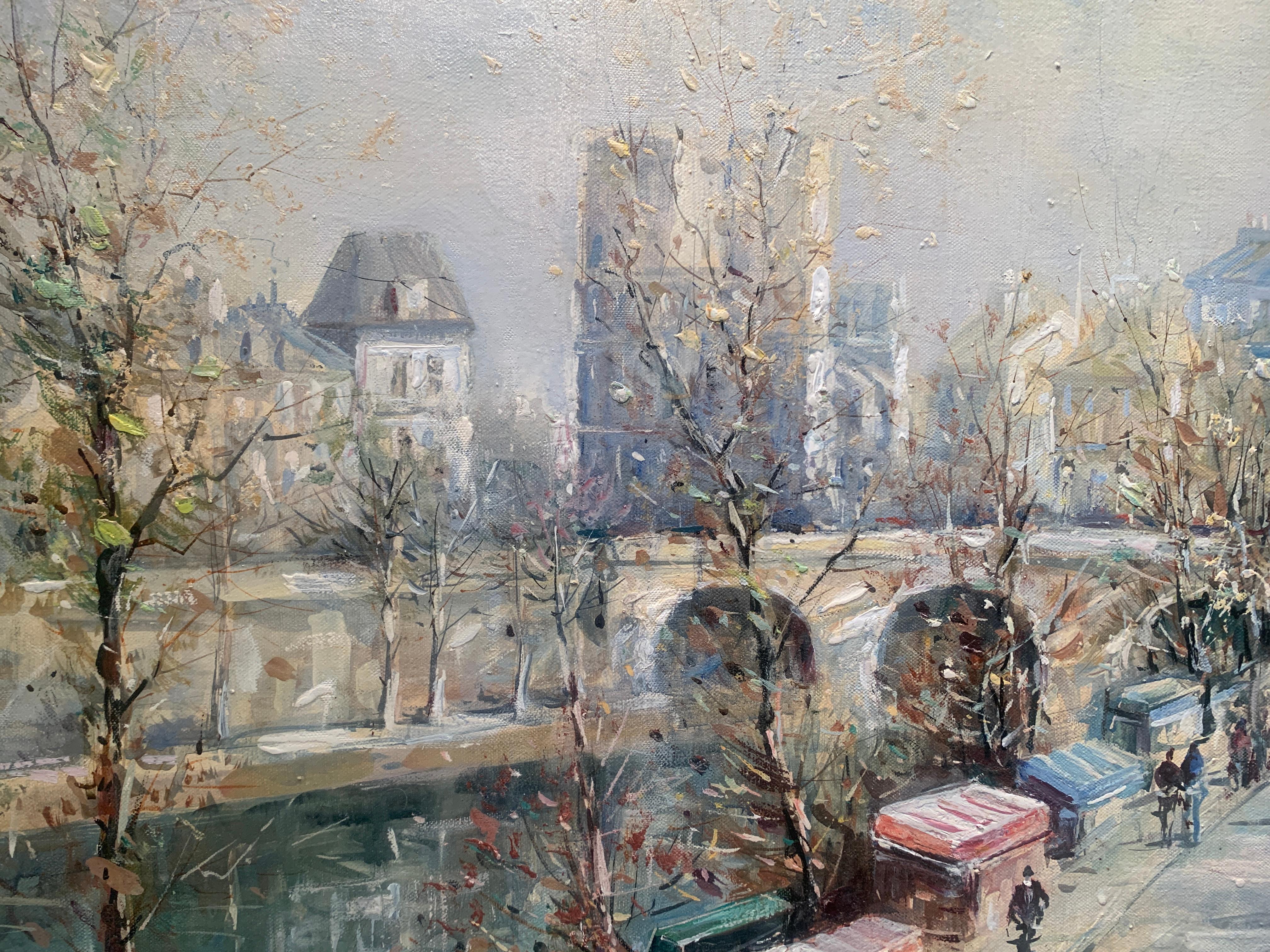 « Le Port St. Michael, Paris », Lucien Delarue, impressionniste, 21x28, huile originale en vente 4