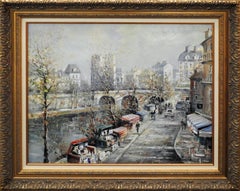 "Le Port St. Michael, Paris", Lucien Delarue, Impressionist, 21x28, Original Oil