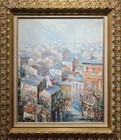 "Les Troits de Montmartre", Lucien Delarue, Impressionista, Parigi, 22x18, Olio