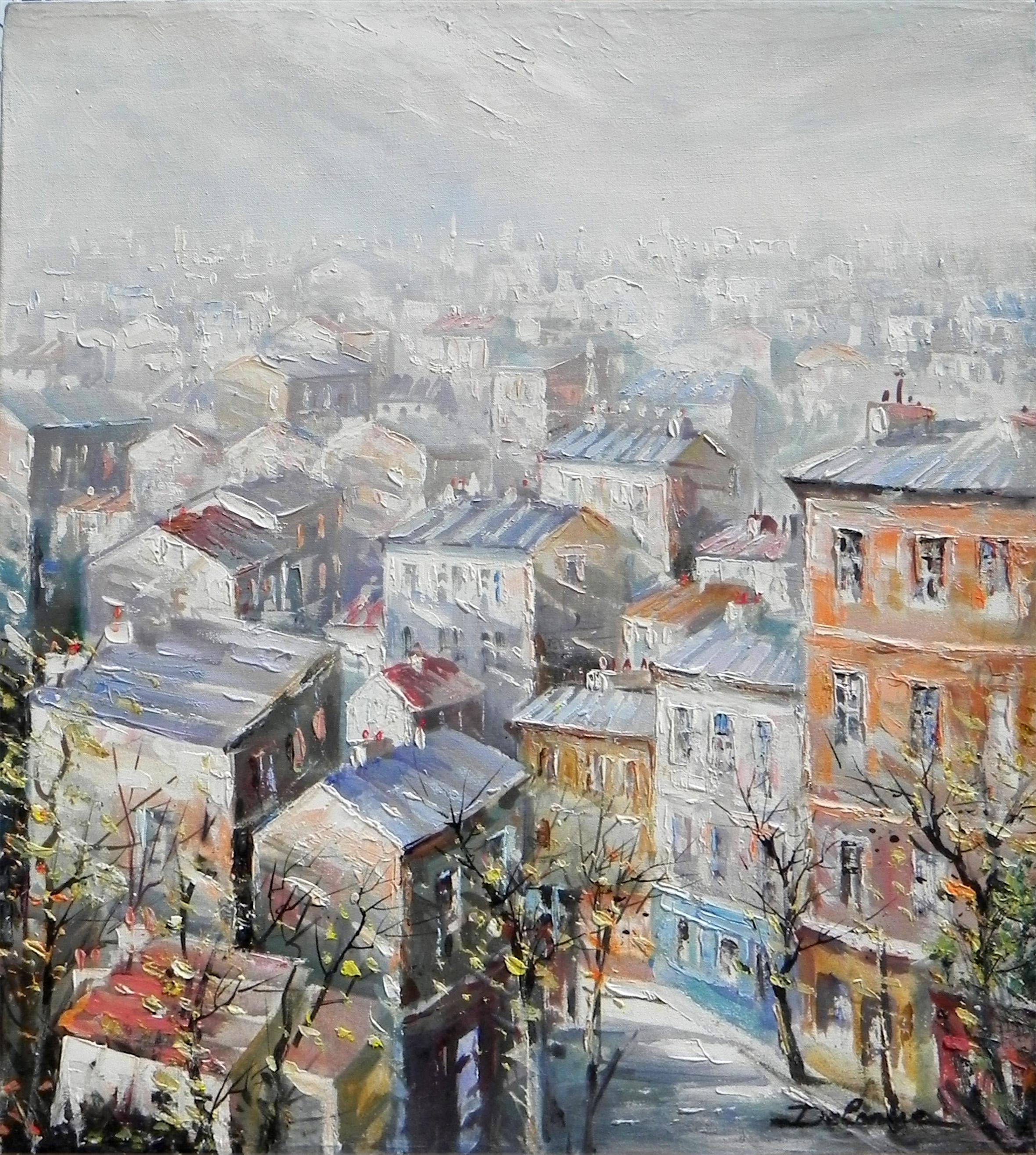 Lucien Delarue est connu dans le monde entier comme un artiste qui capture fidèlement l'atmosphère romantique de Paris. Son célèbre sujet des " toits de Montmarte ", ainsi que d'autres scènes parisiennes, complètent ses représentations romantiques