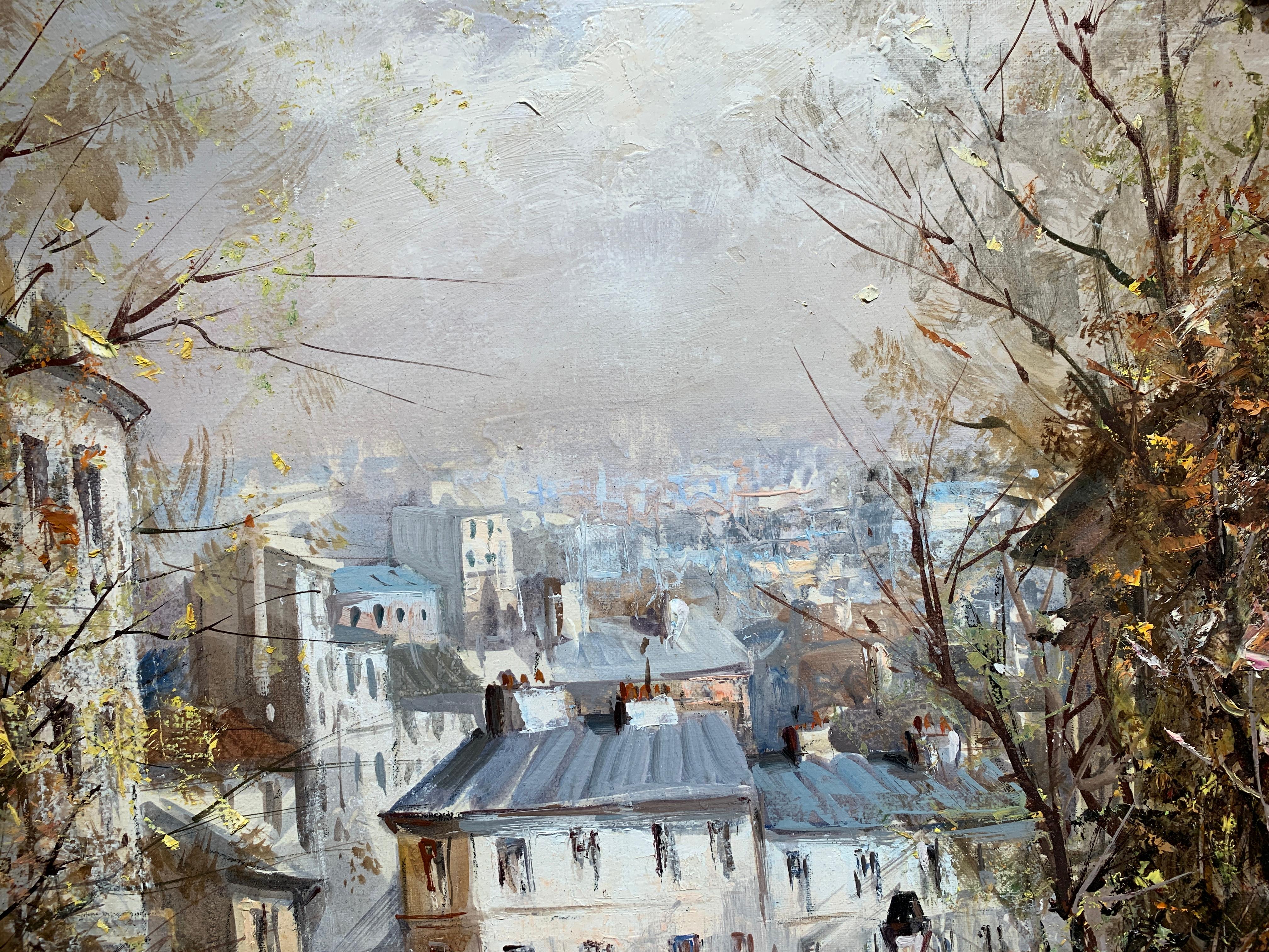 « Paris Streets », Lucien Delarue, paysage impressionniste, 22 x 18 cm, huile originale en vente 4