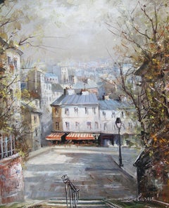 "Paris Streets", Lucien Delarue, Impressionistic Landscape, 22x18, Original Oil
