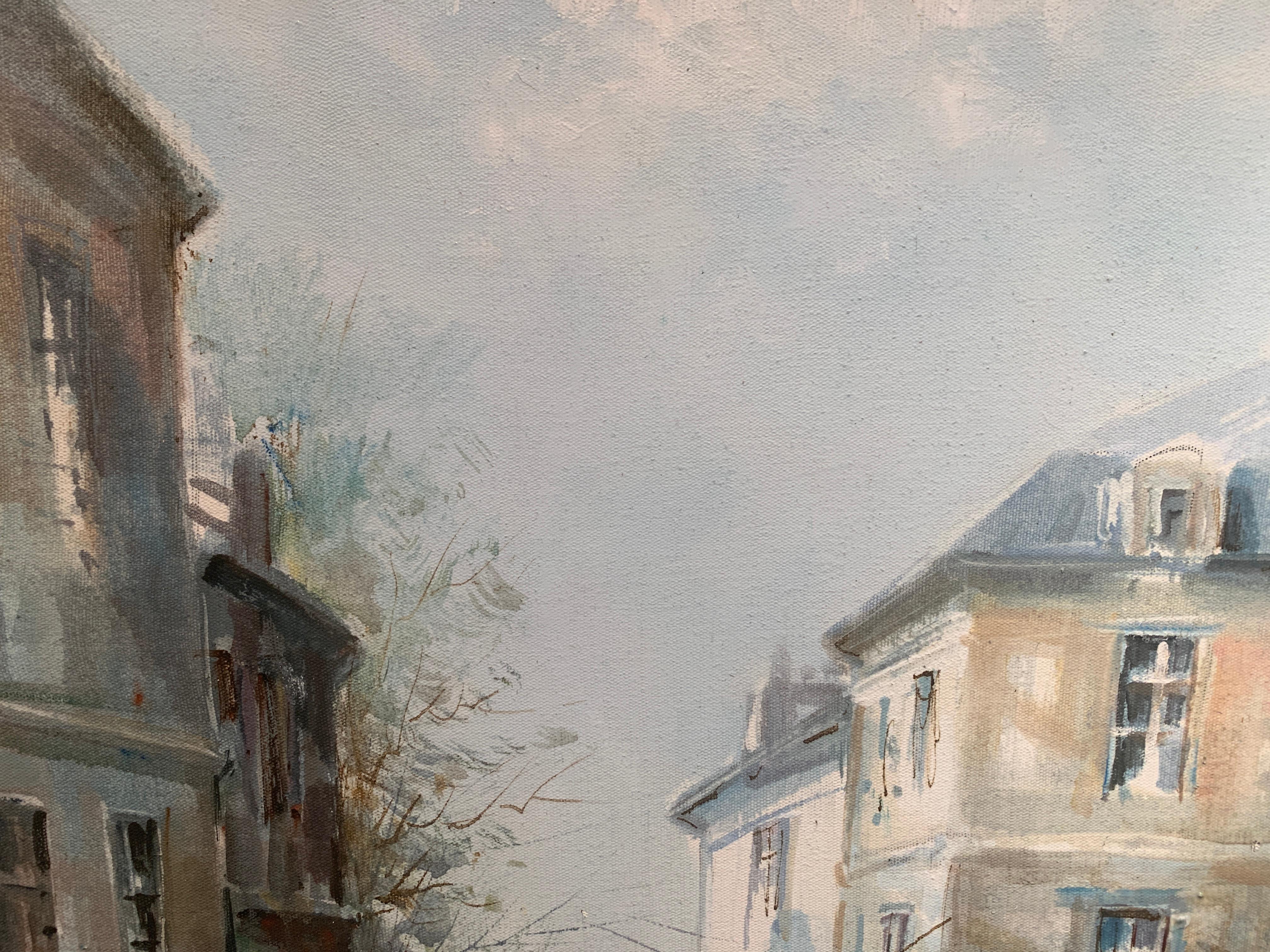 « Rue de Saules, Monmartre », Lucien Delarue, impressionniste, Paris, 24x29 pouces, huile en vente 3