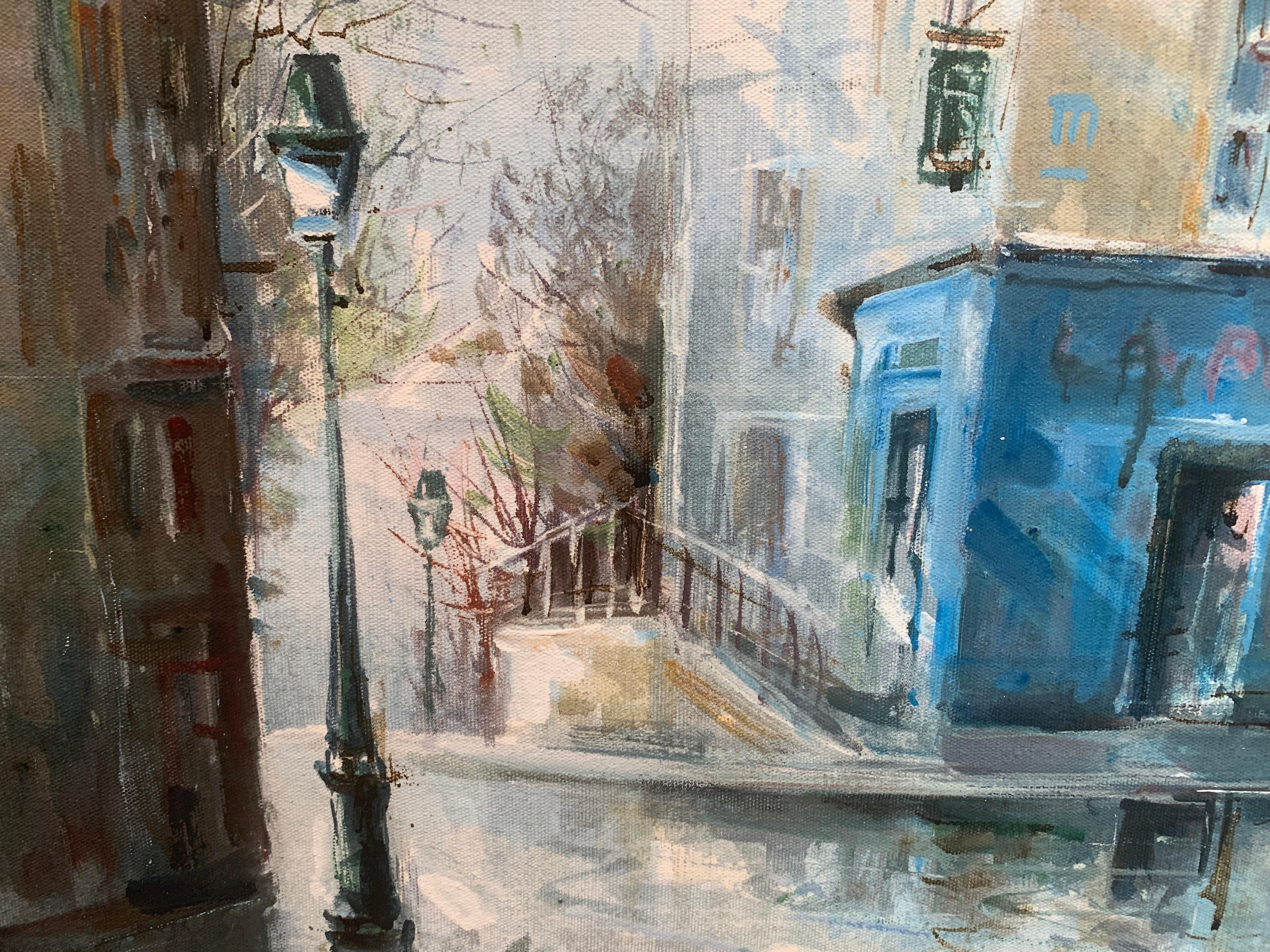 « Rue de Saules, Monmartre », Lucien Delarue, impressionniste, Paris, 24x29 pouces, huile en vente 4