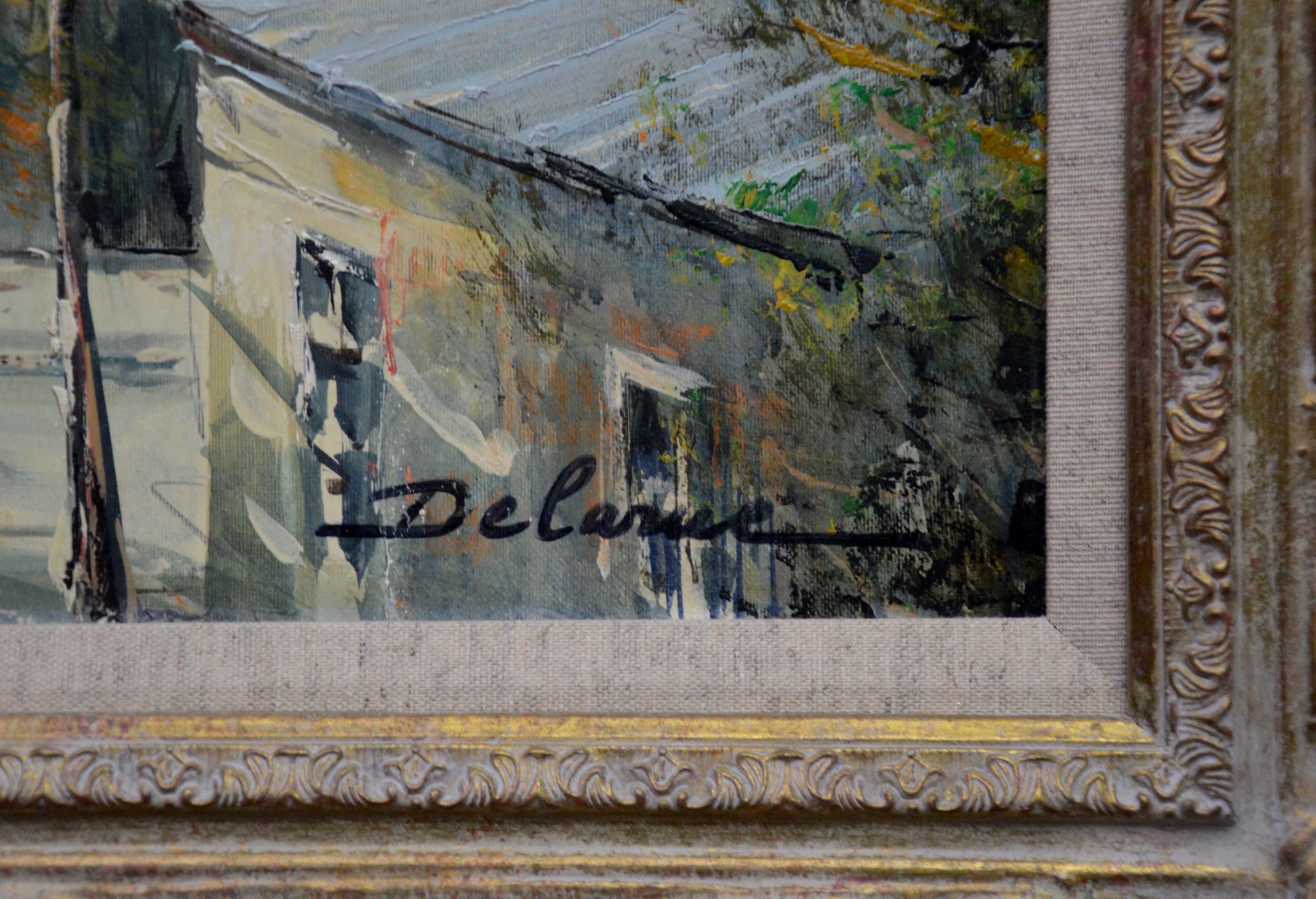 Rue Lepic, Montmartre - French Post Impressionist Oil Painting Paris Landscape - Gray Landscape Painting by Lucien Delarue