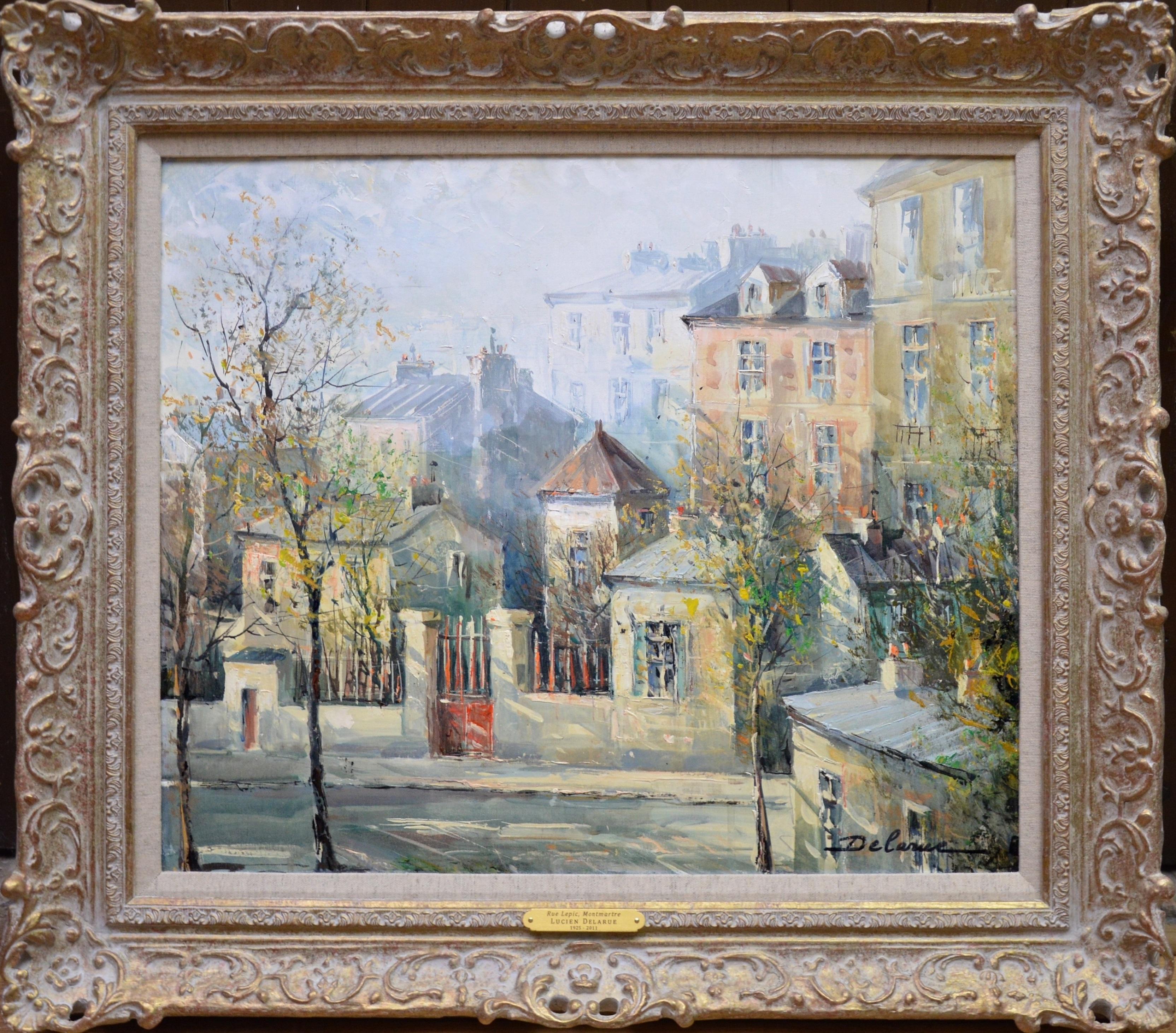 Lucien Delarue Landscape Painting - Rue Lepic, Montmartre - French Post Impressionist Oil Painting Paris Landscape