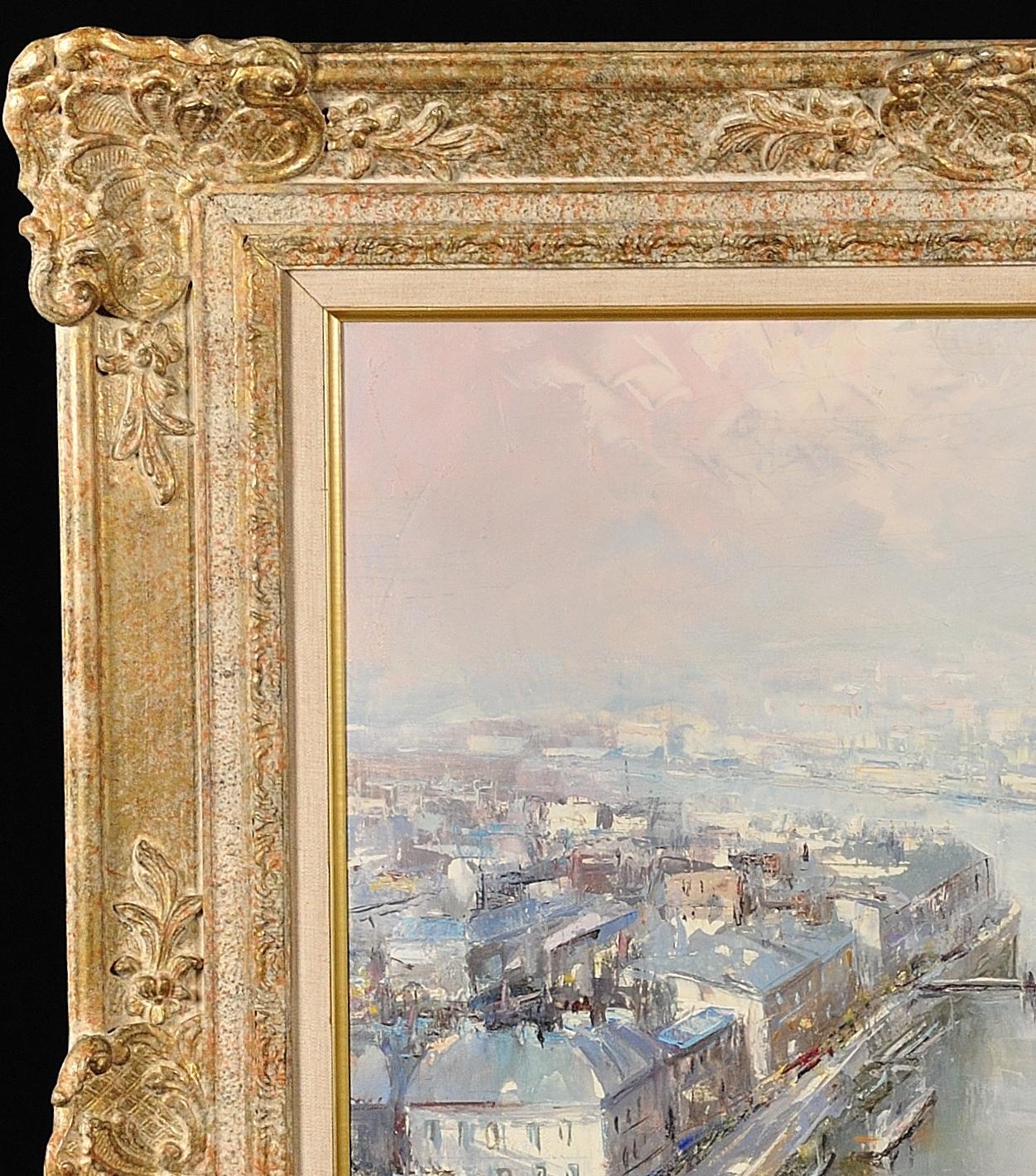 The River Seine.Paris Cityscape Landscape.Original Oil Painting.Mid-20th Century 17