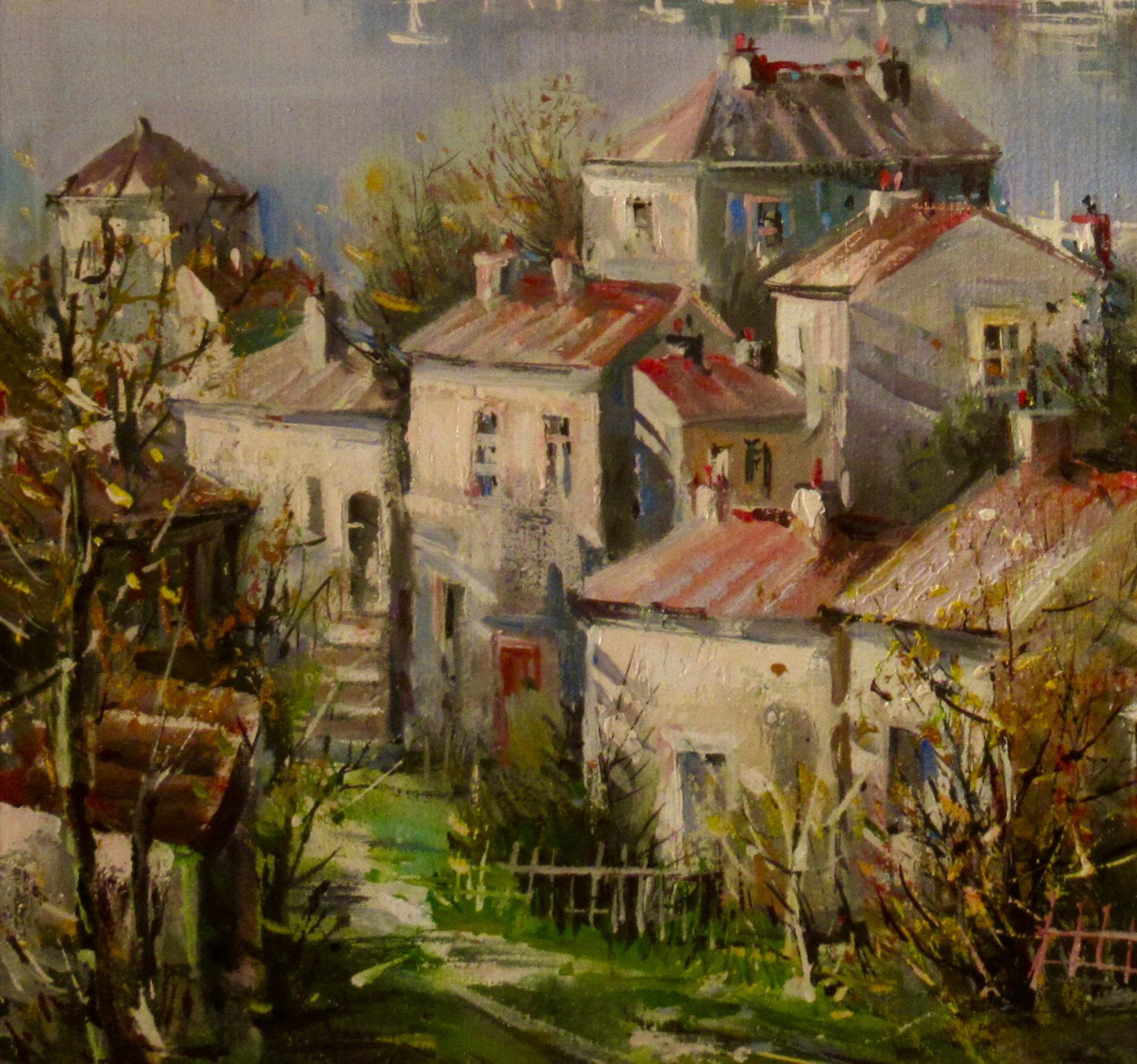 Village d'Eze A.M. (pour les Alpes Maritimes) - Impressionnisme Painting par Lucien Delarue