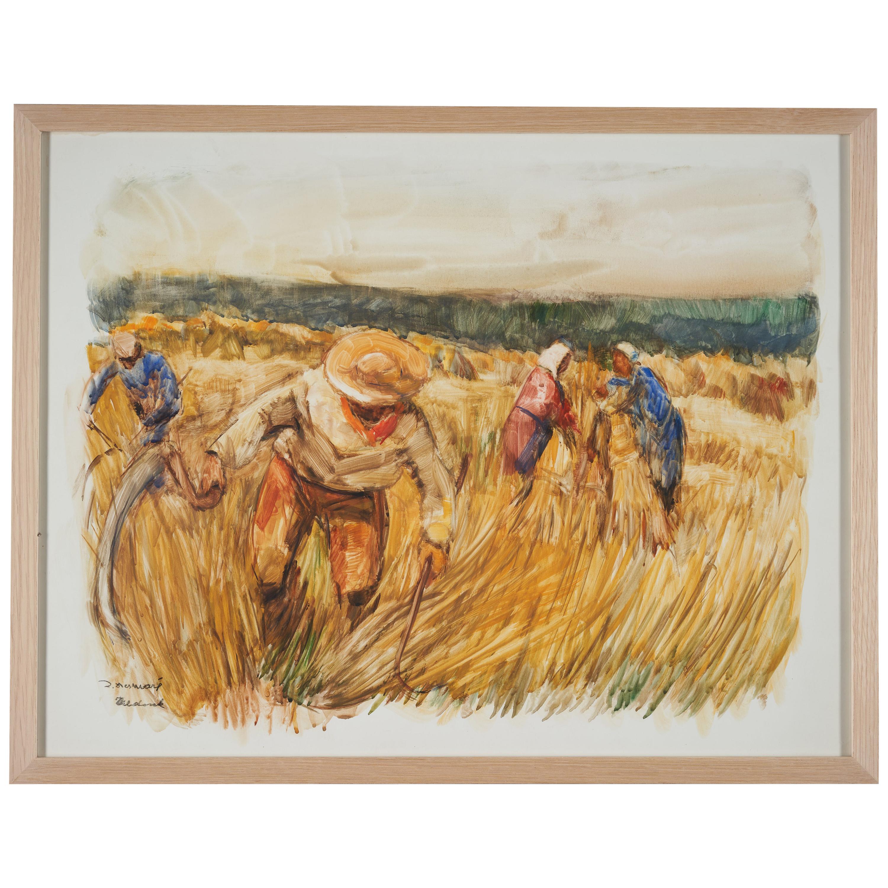 Lucien Desmaré '1905-1961', Farm scene with Peasants, Framed and Signed
