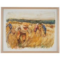 Lucien Desmaré '1905-1961', Escena de granja con campesinos, Enmarcado y Firmado