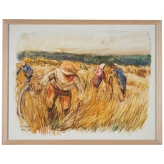 Vintage Lucien Desmaré '1905-1961', Farm scene with Peasants, Framed and Signed