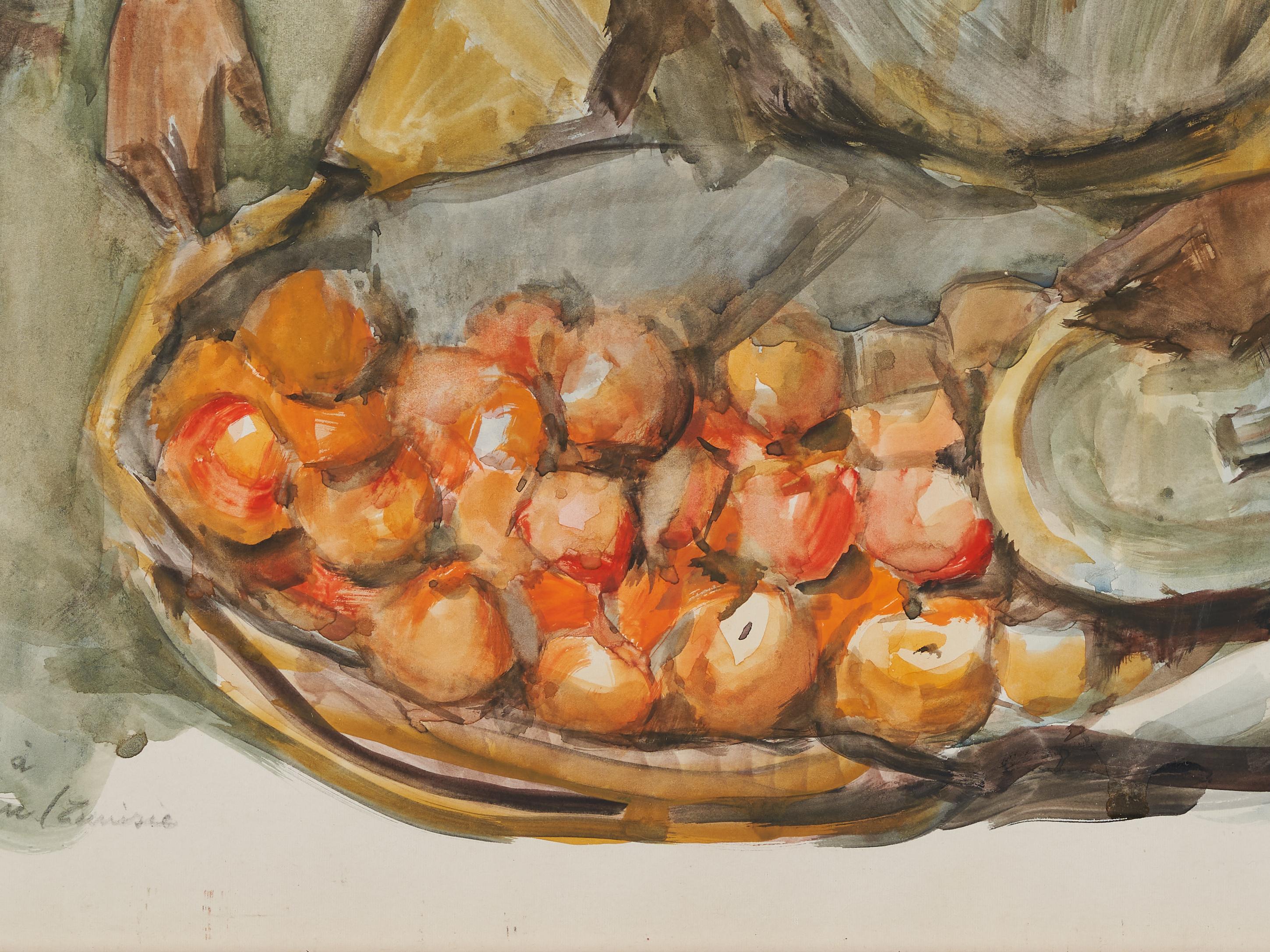 Belgian Lucien Desmaré '1905-1961', Fruitseller on Townsquare, Framed and Signed For Sale
