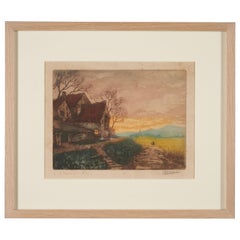 Lucien Desmaré, Sunset Landscape, Framed and Signed