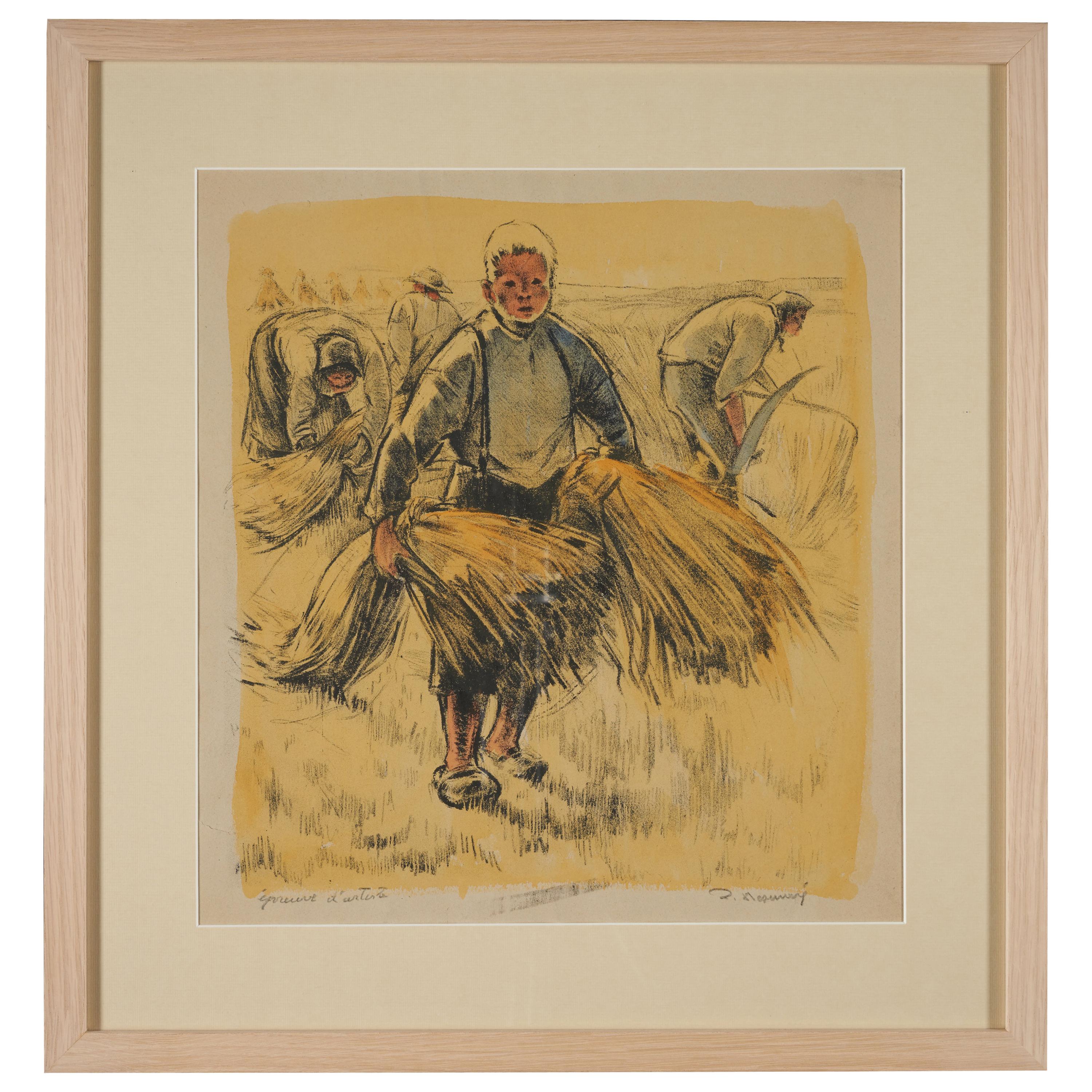 Lucien Desmaré '1905-1961', Young Boy on the Field, Signed and Framed