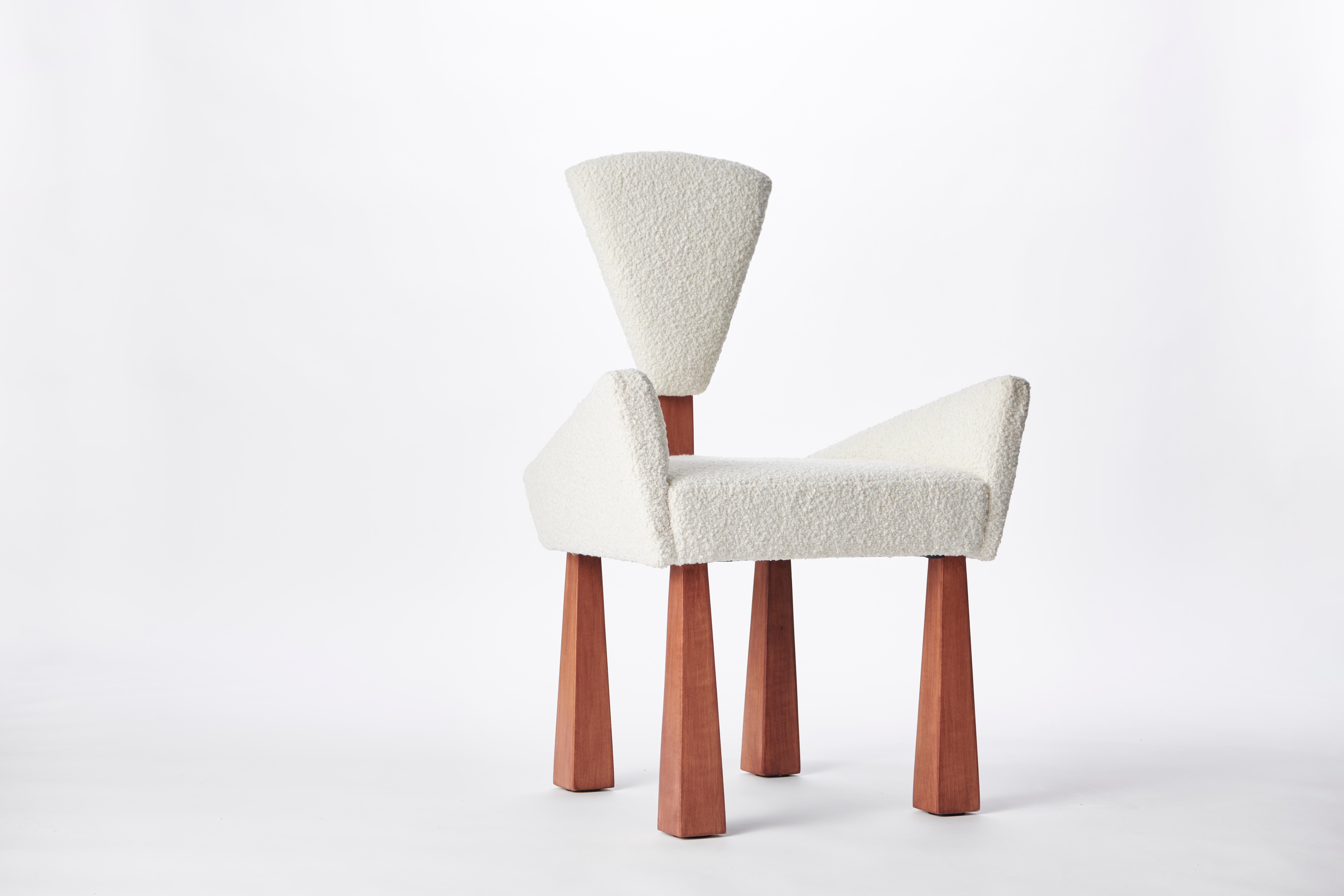 Modern Lucien Dining Chair, Ivory Bouclé & Wood by Christian Siriano For Sale