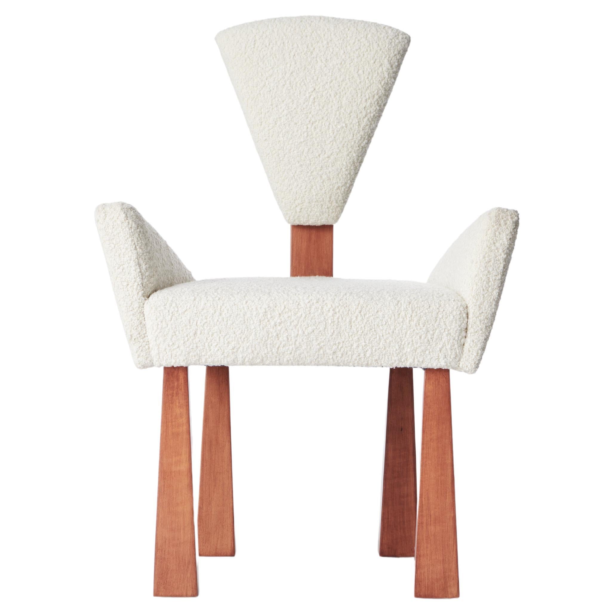 Lucien Dining Chair, Ivory Bouclé & Wood by Christian Siriano For Sale