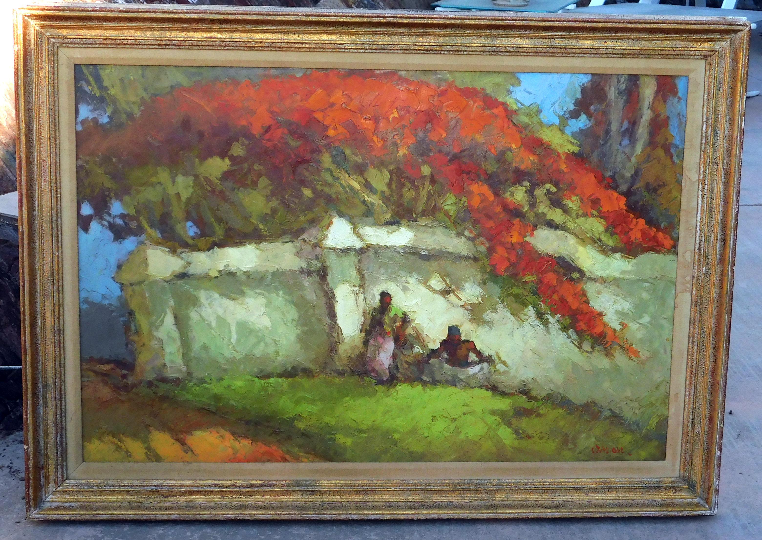 Lucien Frits Ohl Indonesian and Dutch Artist - Oil Painting “Flambuoyant Tree” For Sale 1