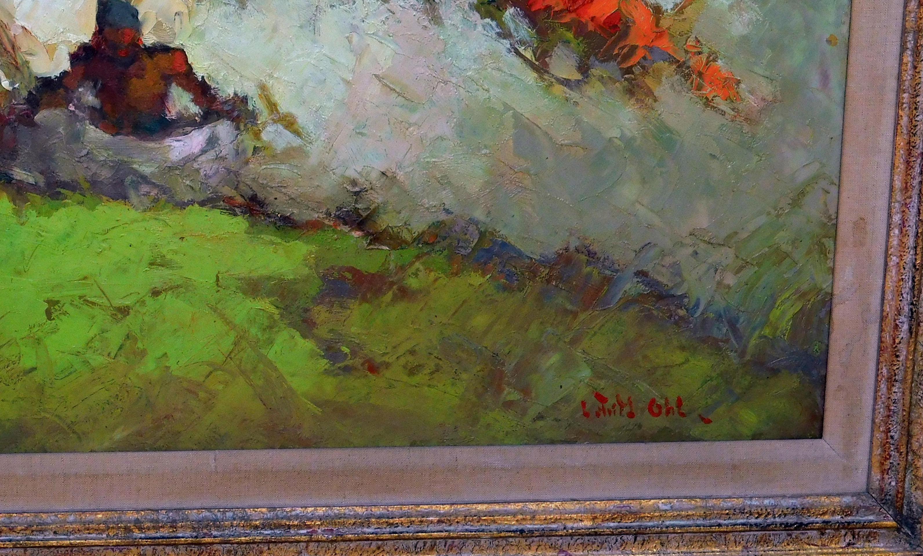 Lucien Frits Ohl Indonesian and Dutch Artist - Oil Painting “Flambuoyant Tree” For Sale 3