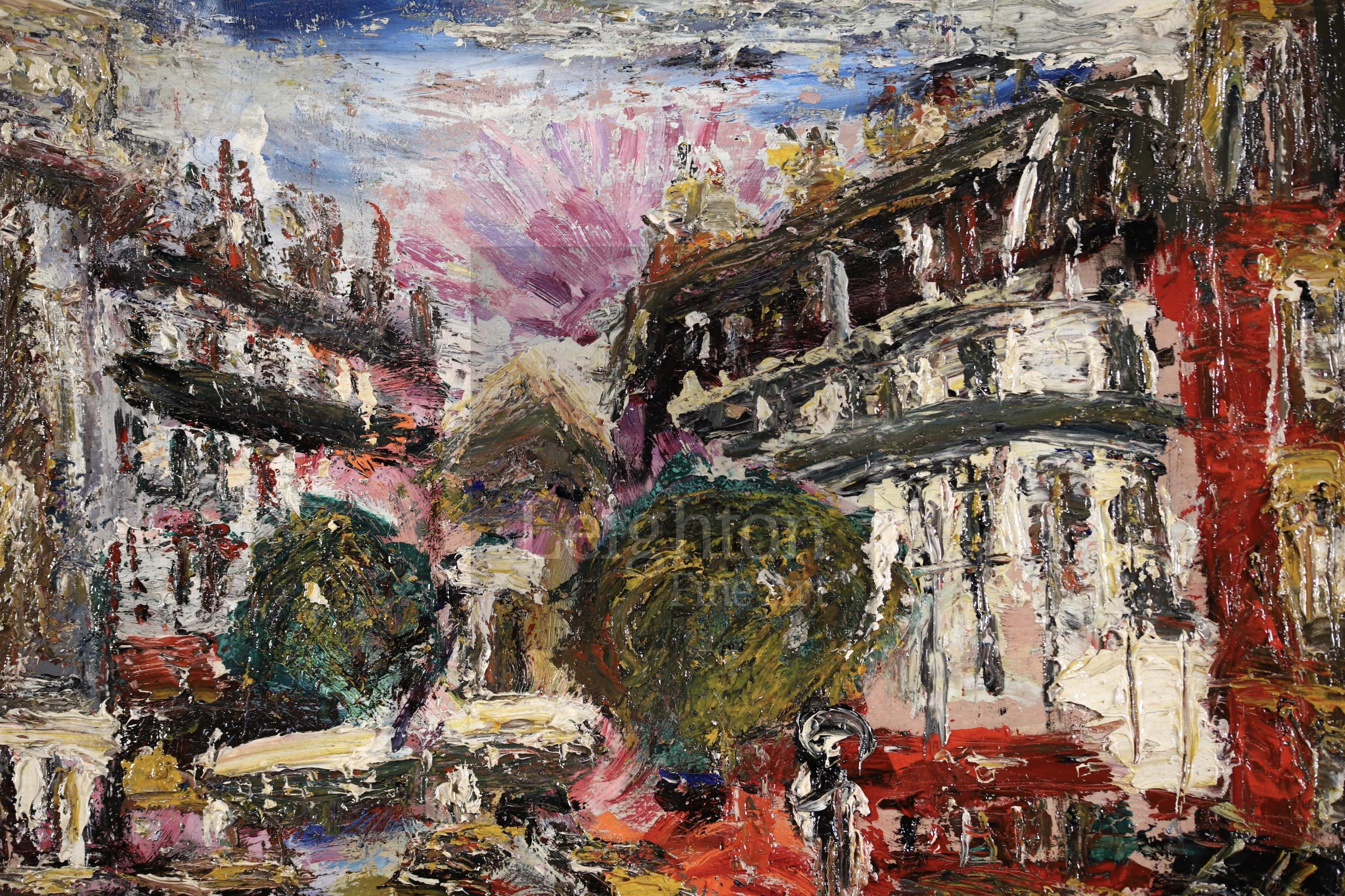 La Porte Saint Denis, Paris - Post Impressionist Cityscape Oil by Lucien Genin For Sale 1