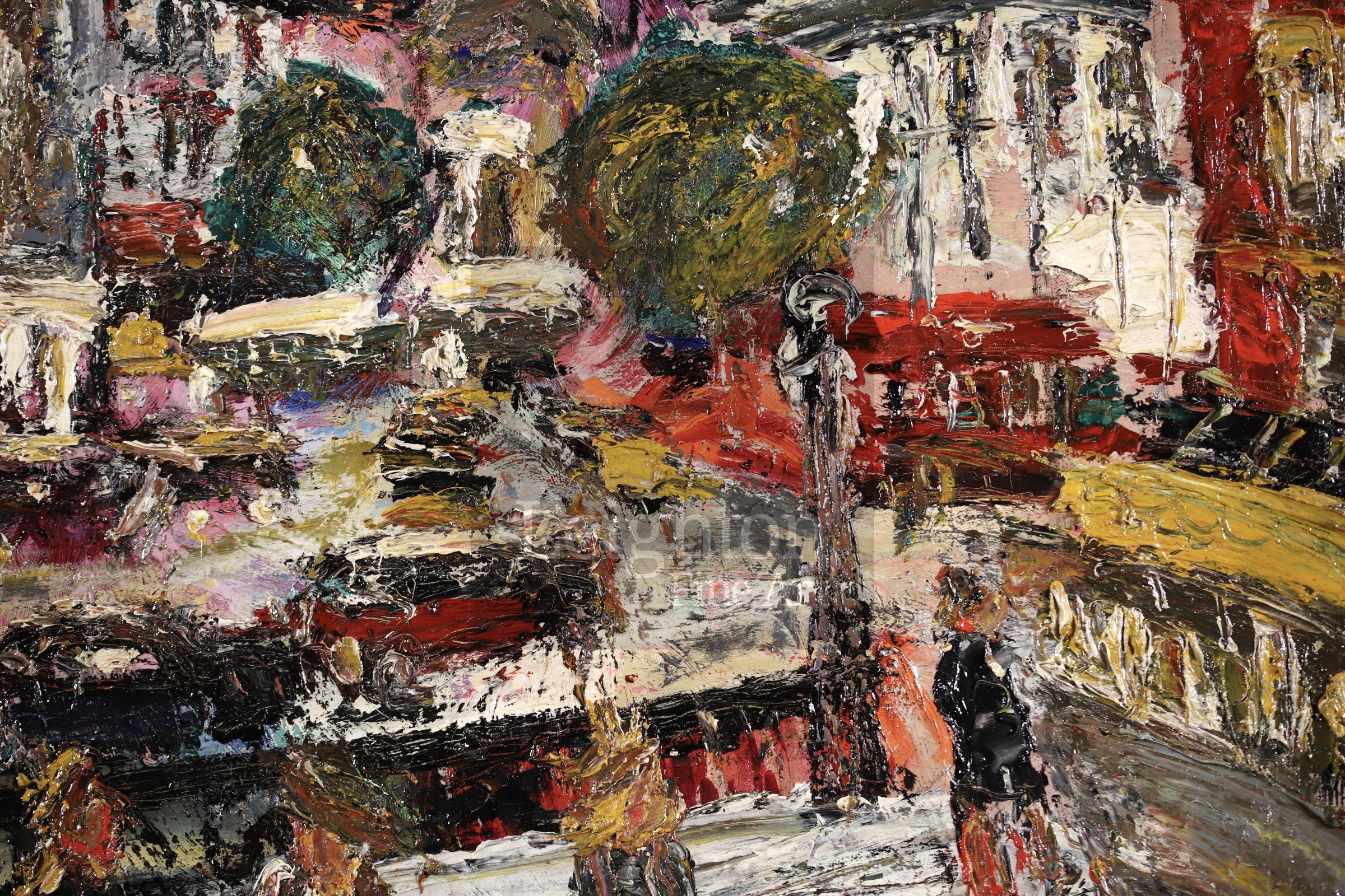 La Porte Saint Denis, Paris - Paysage urbain post-impressionniste, huile de Lucien Genin en vente 2