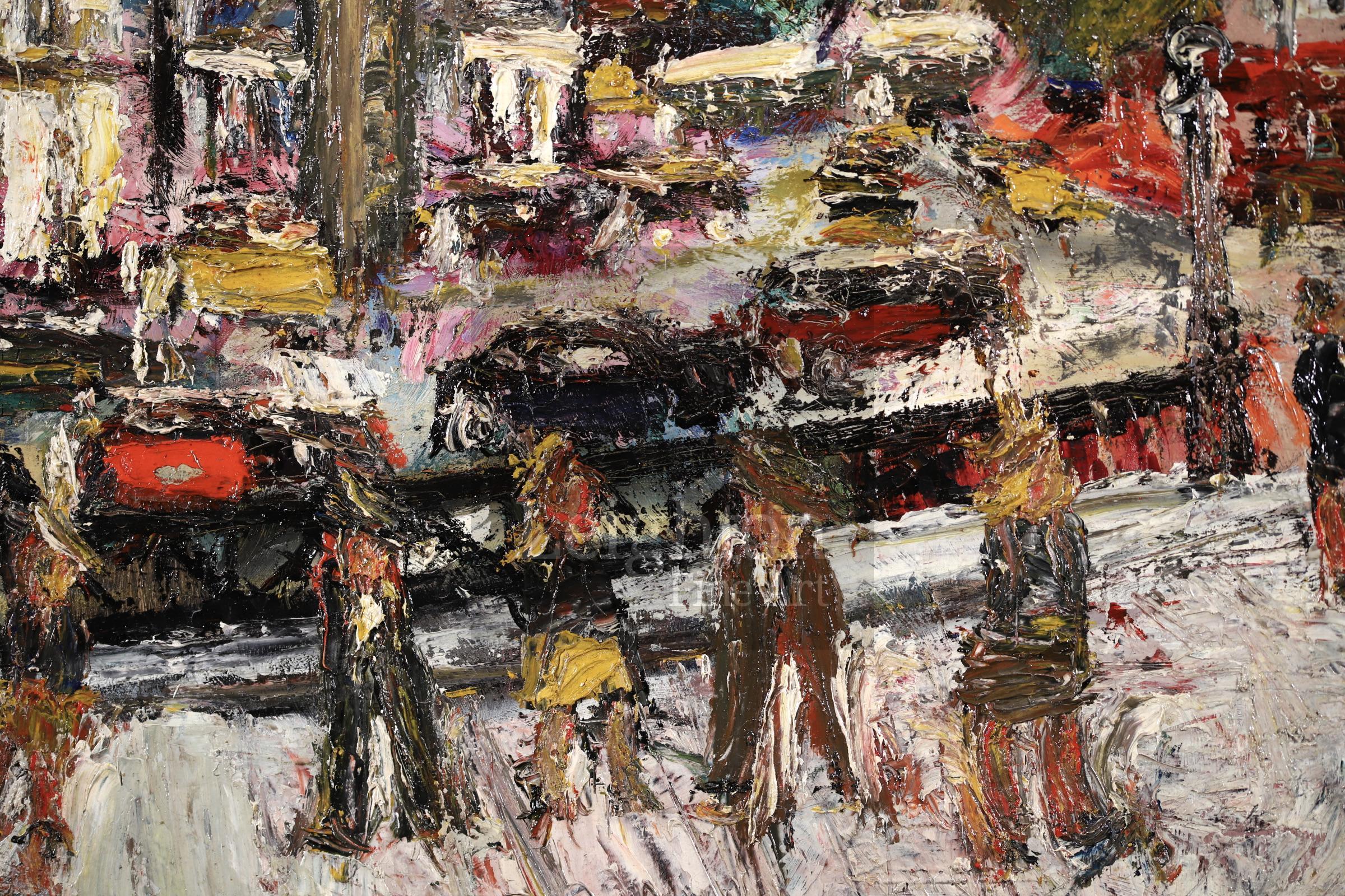 La Porte Saint Denis, Paris - Post Impressionist Cityscape Oil by Lucien Genin For Sale 3