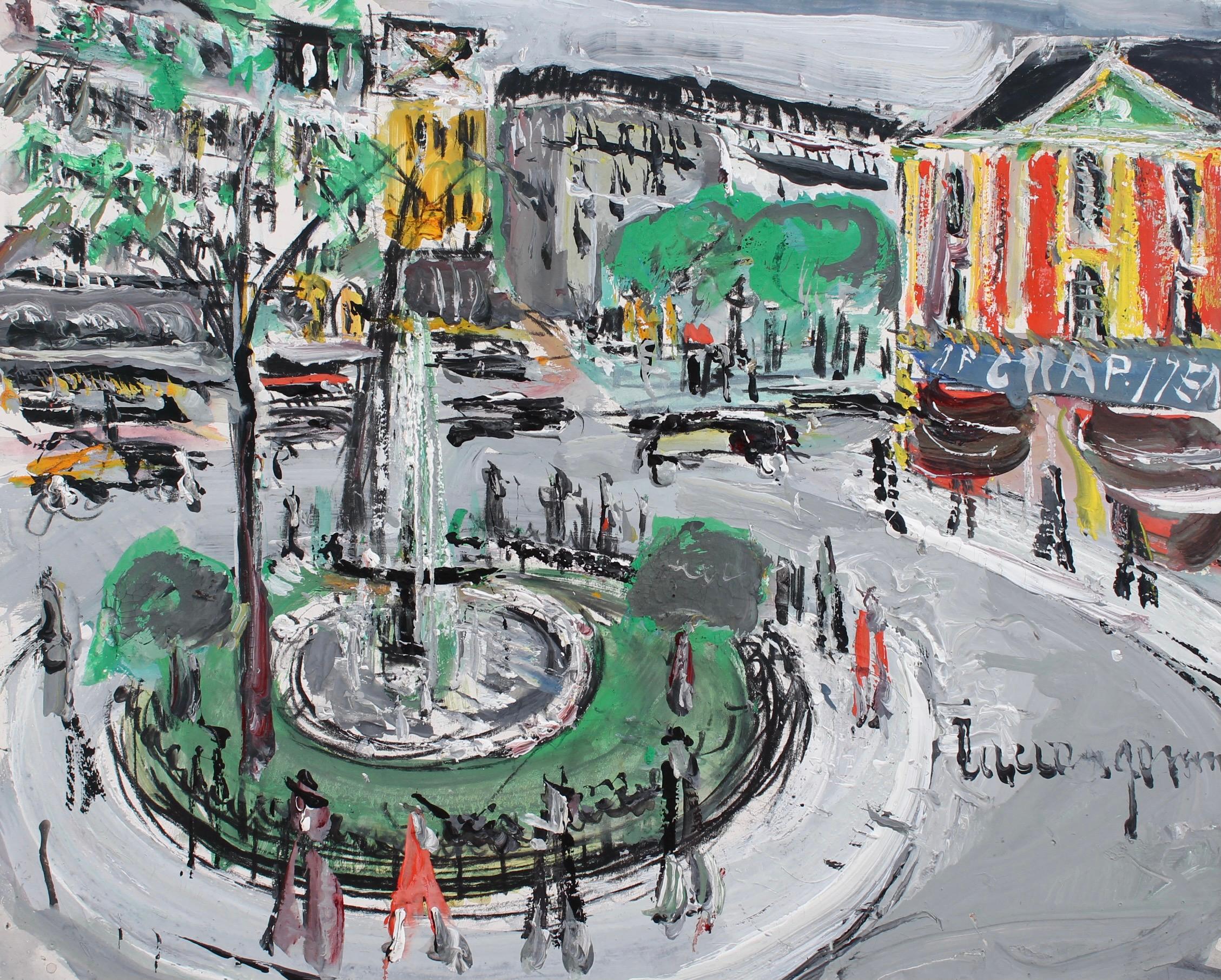 Plaza Pigalle - Landscape Art Gris de Lucien Génin