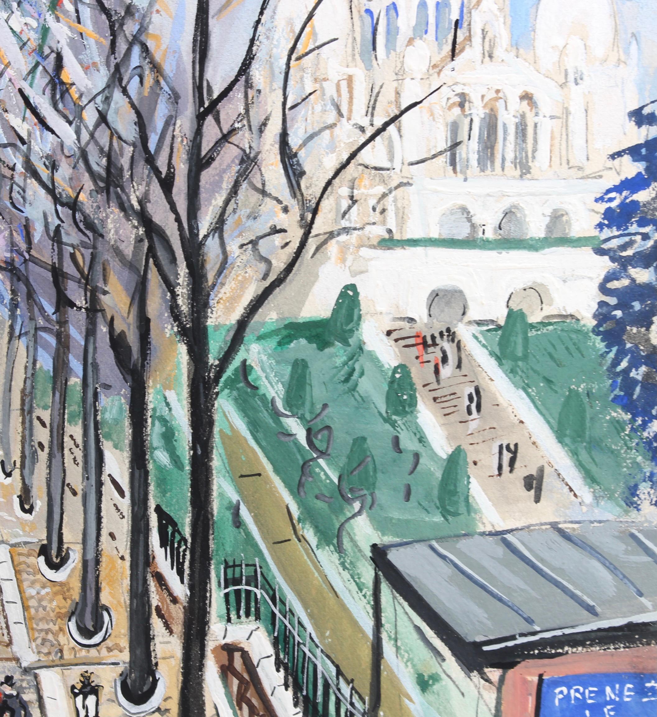 Sacré-Coeur Montmartre at Willette Square Paris - Gray Figurative Art by Lucien Génin