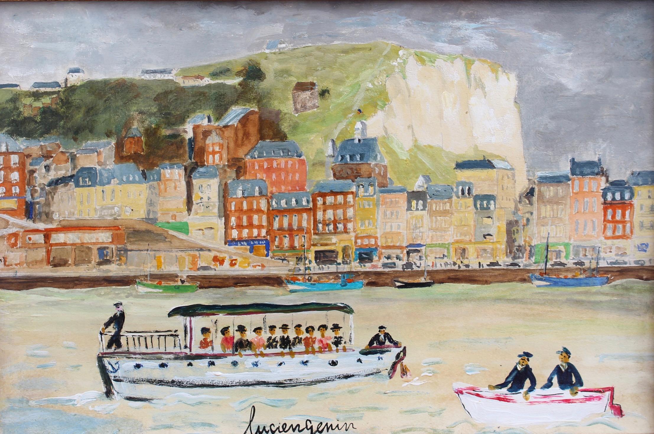 'The Seaside Resort of Dieppe' Vintage Oil Painting - Brown Portrait Painting by Lucien Génin