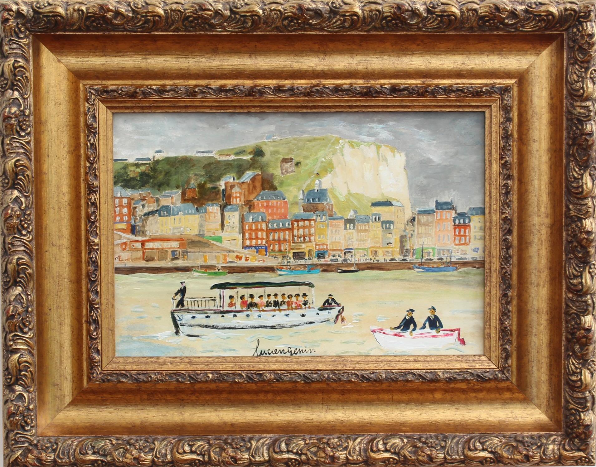 Lucien Génin Portrait Painting - 'The Seaside Resort of Dieppe' Vintage Oil Painting