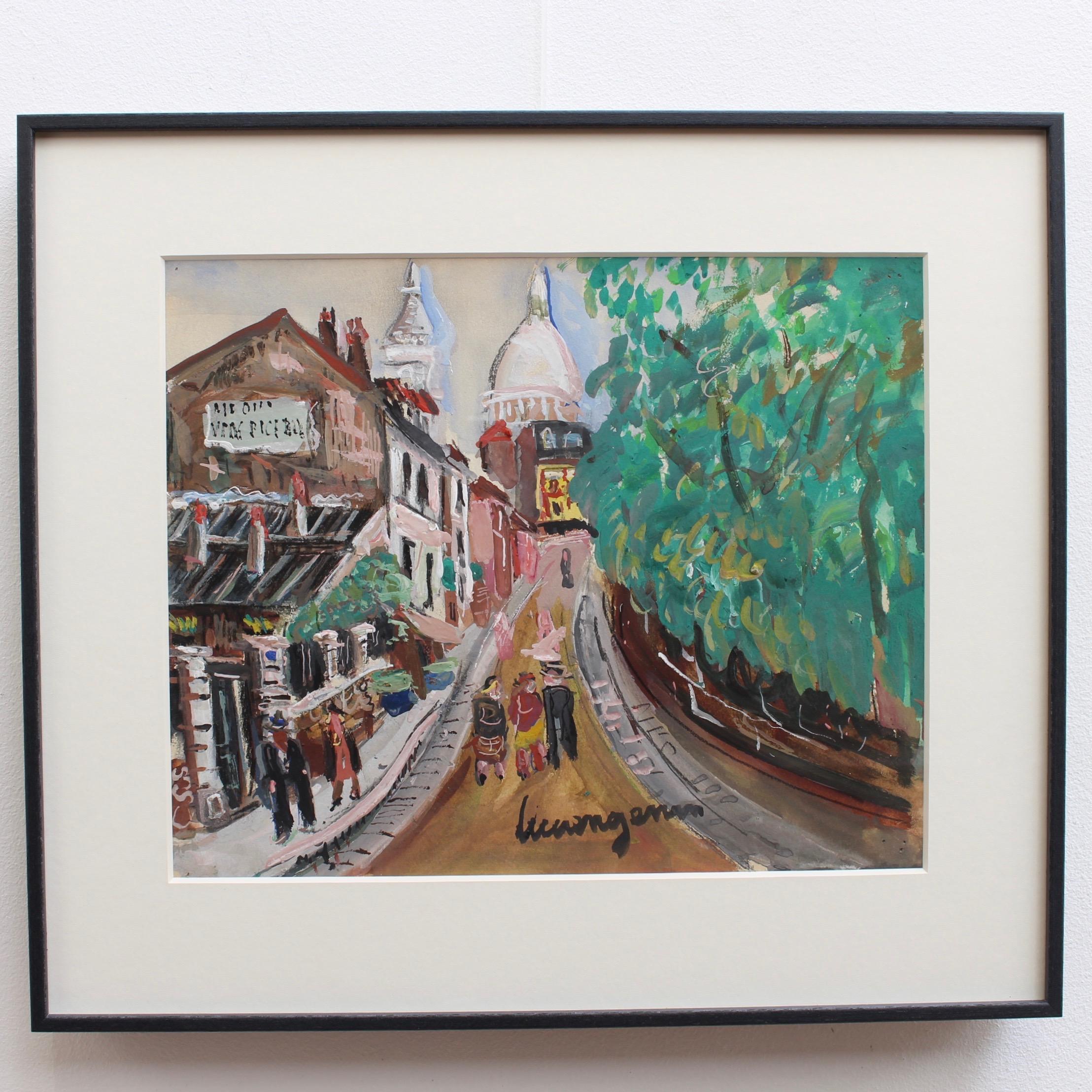 Ansicht des Montmartre aus der Rue Lepic – Painting von Lucien Génin