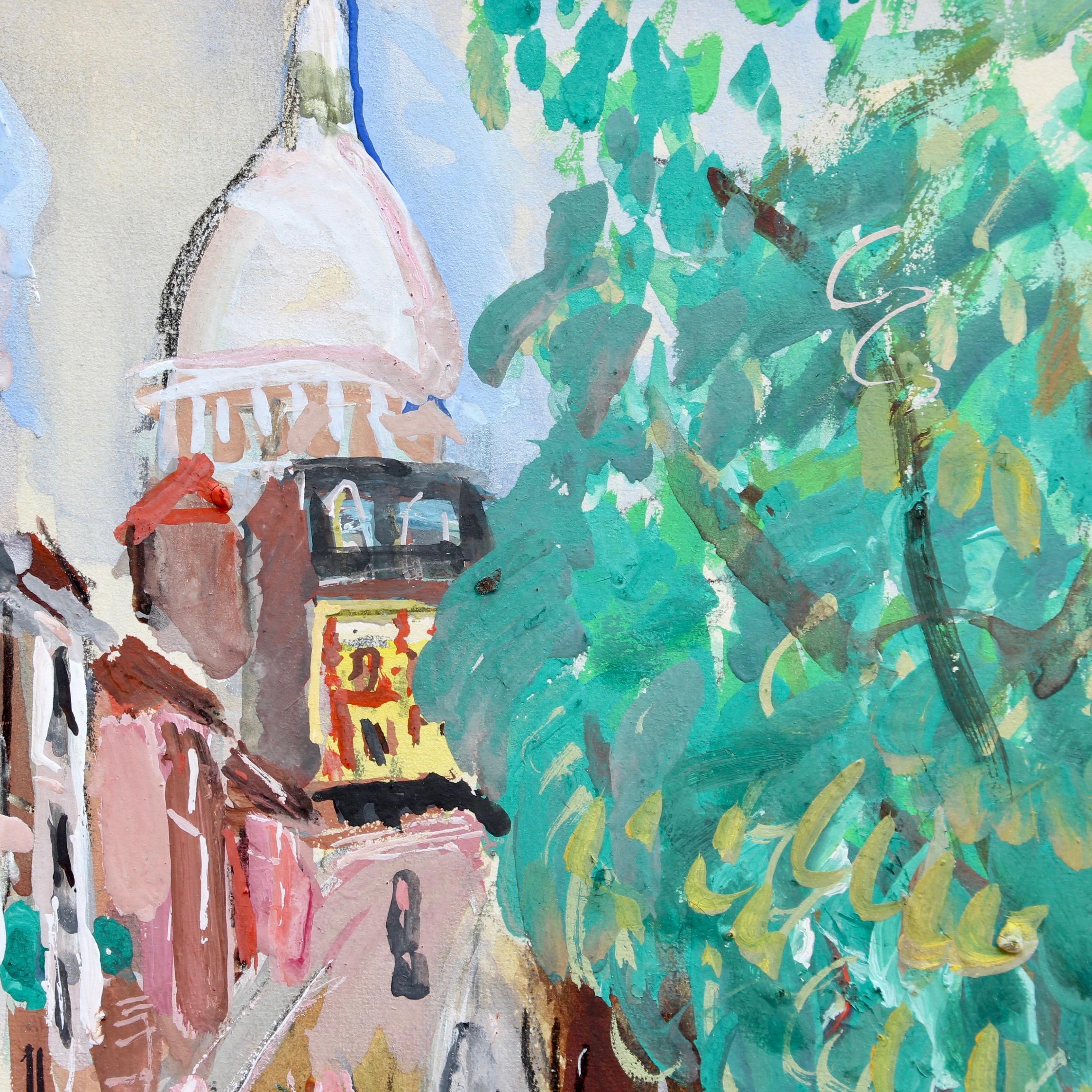 View of Montmartre from Rue Lepic - Gray Landscape Painting by Lucien Génin