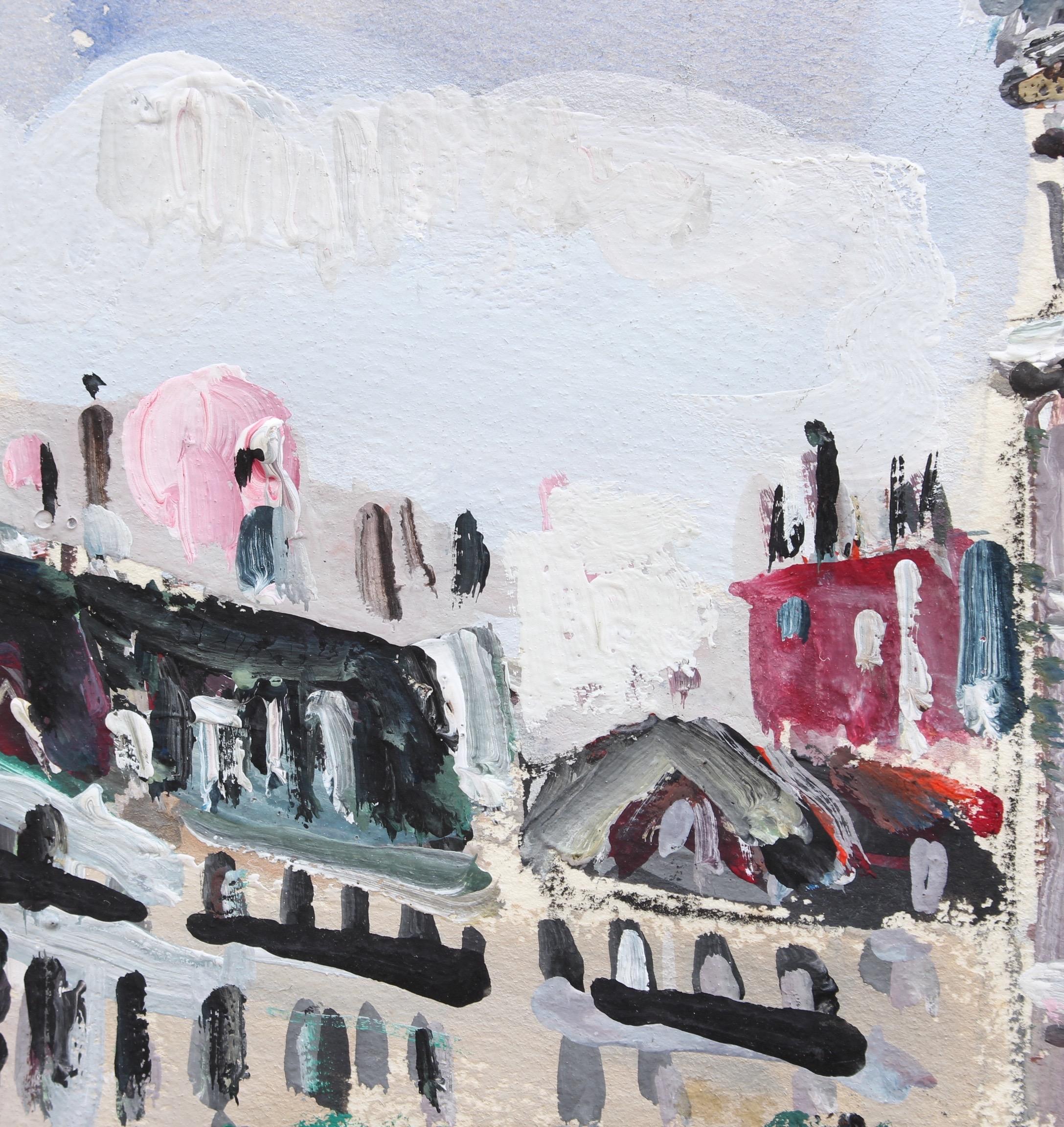 View of Saint Germain des Pres Church - Post-Impressionist Art by Lucien Génin