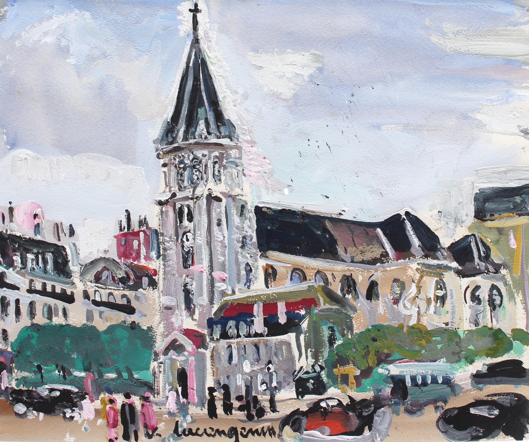 Lucien Génin Landscape Art – Ansicht der Kirche Saint Germain des Pres